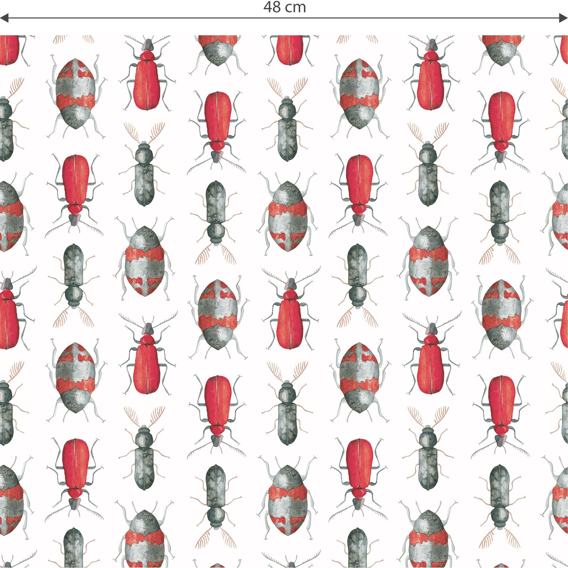 Patroonbehang – Colourful Beetles – rood