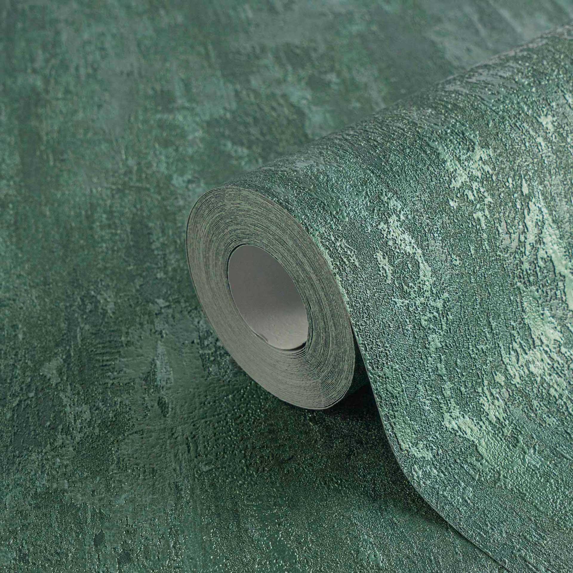 Vliesbehang met metallic effect in groen effen structuurbehang design