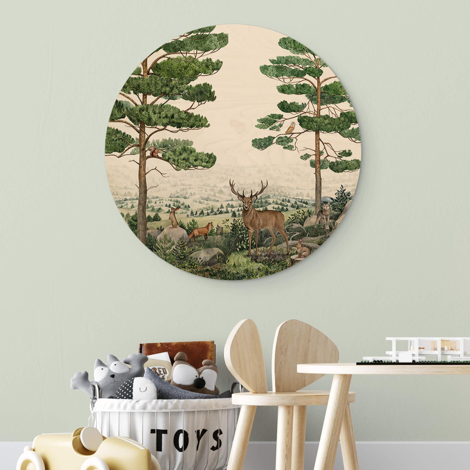 Holzbild Kikki Belle - Tierische Abenteuer im Grünen - Rund