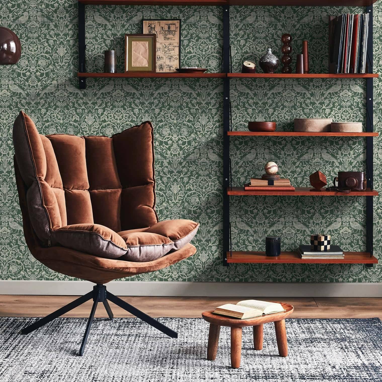 Vliesbehang vogels, bloemen bloemen natuur in groen