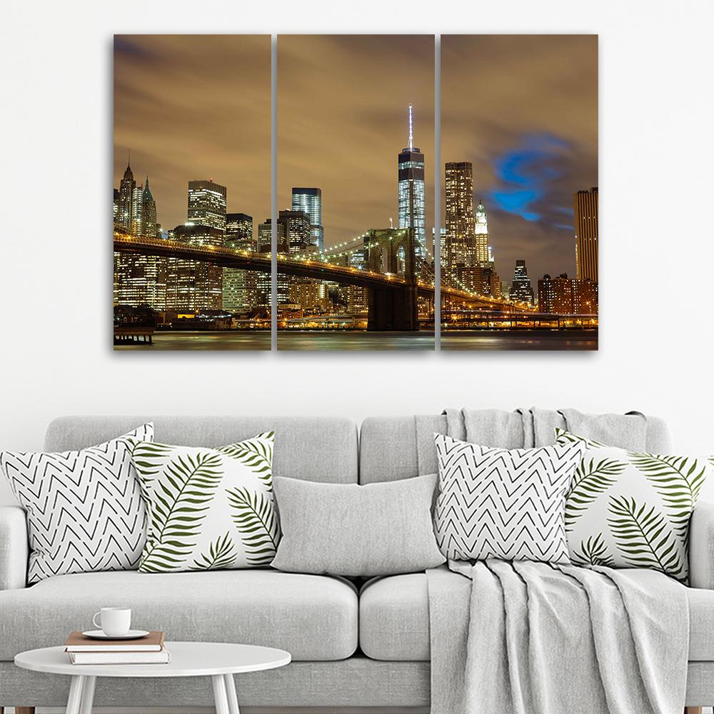 3 stykke lærredstryk, New York Skyline USA Manhattan Brown