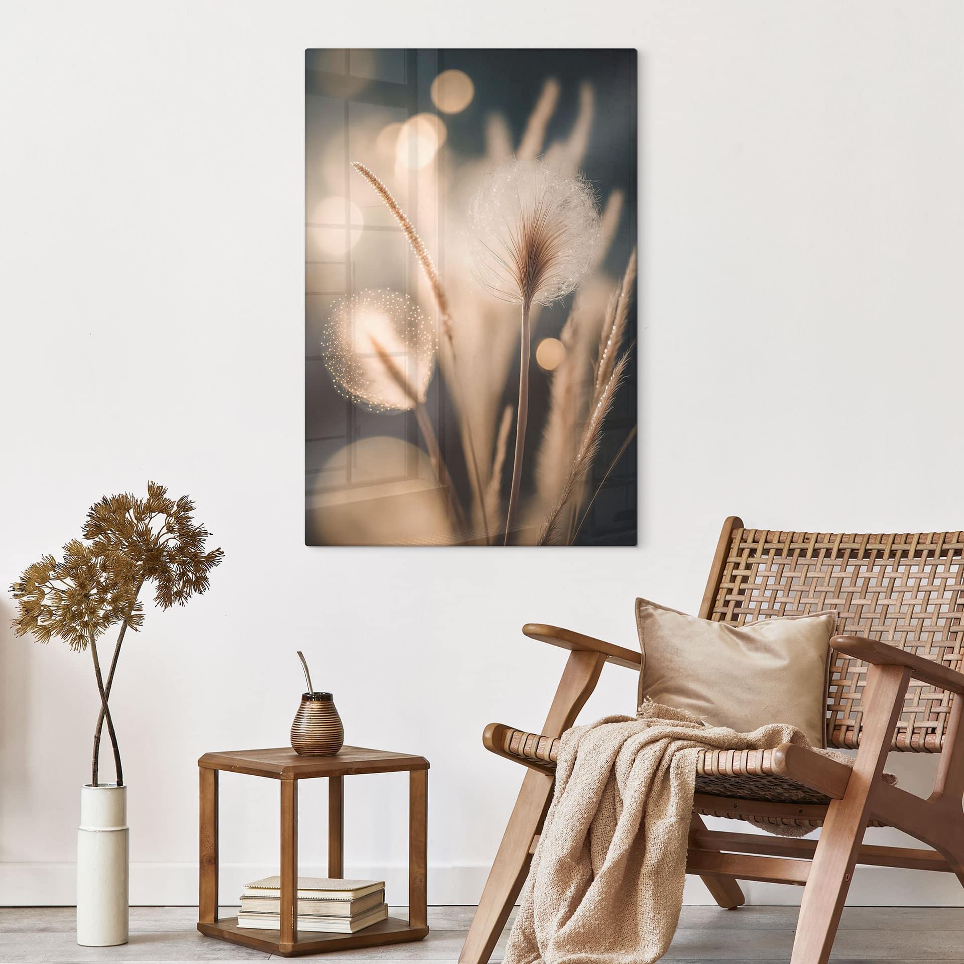 Glasschilderijen Boho grassen in gouden licht - Treechild