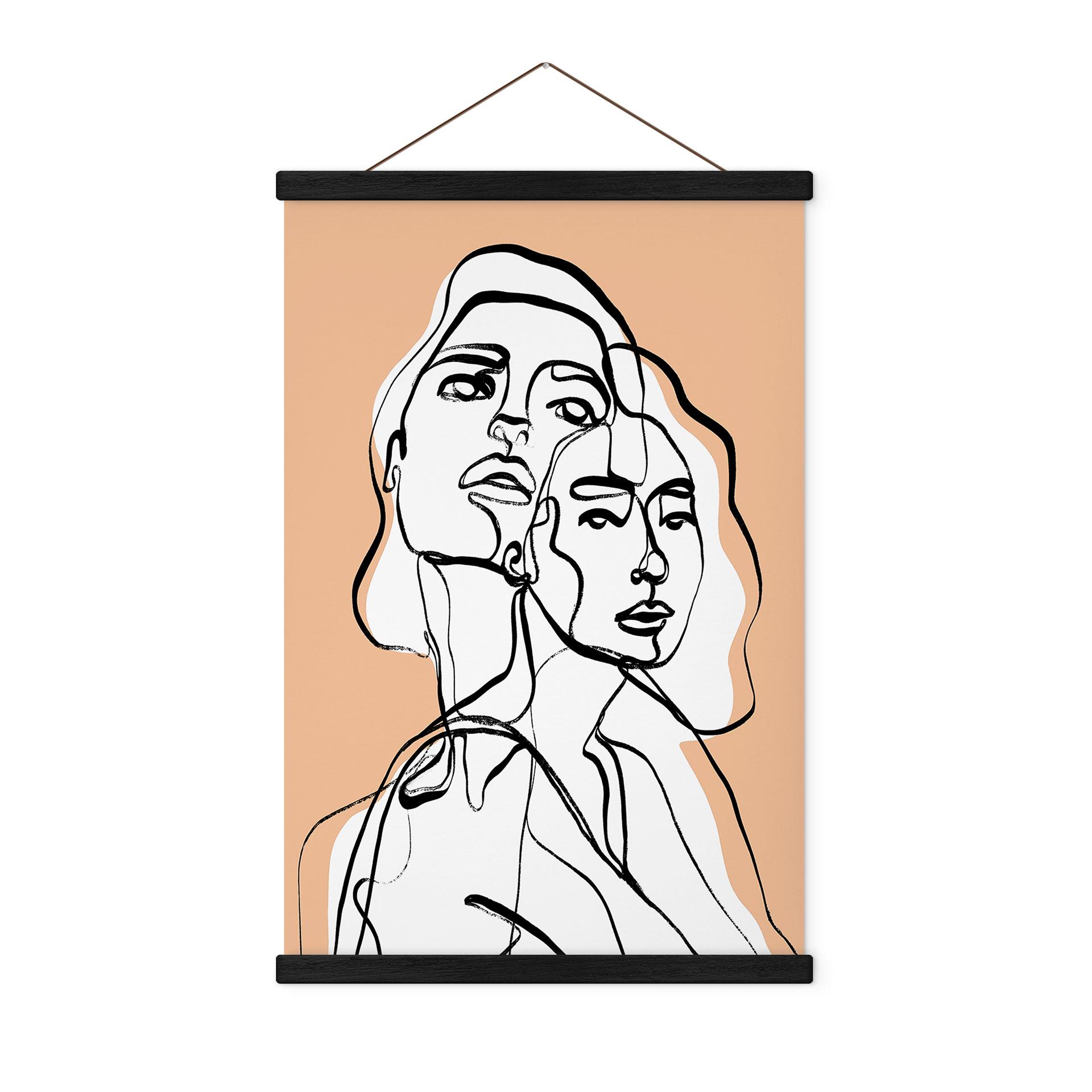 Tekstil plakat Line Art-portræt af to kvinder - Treechild