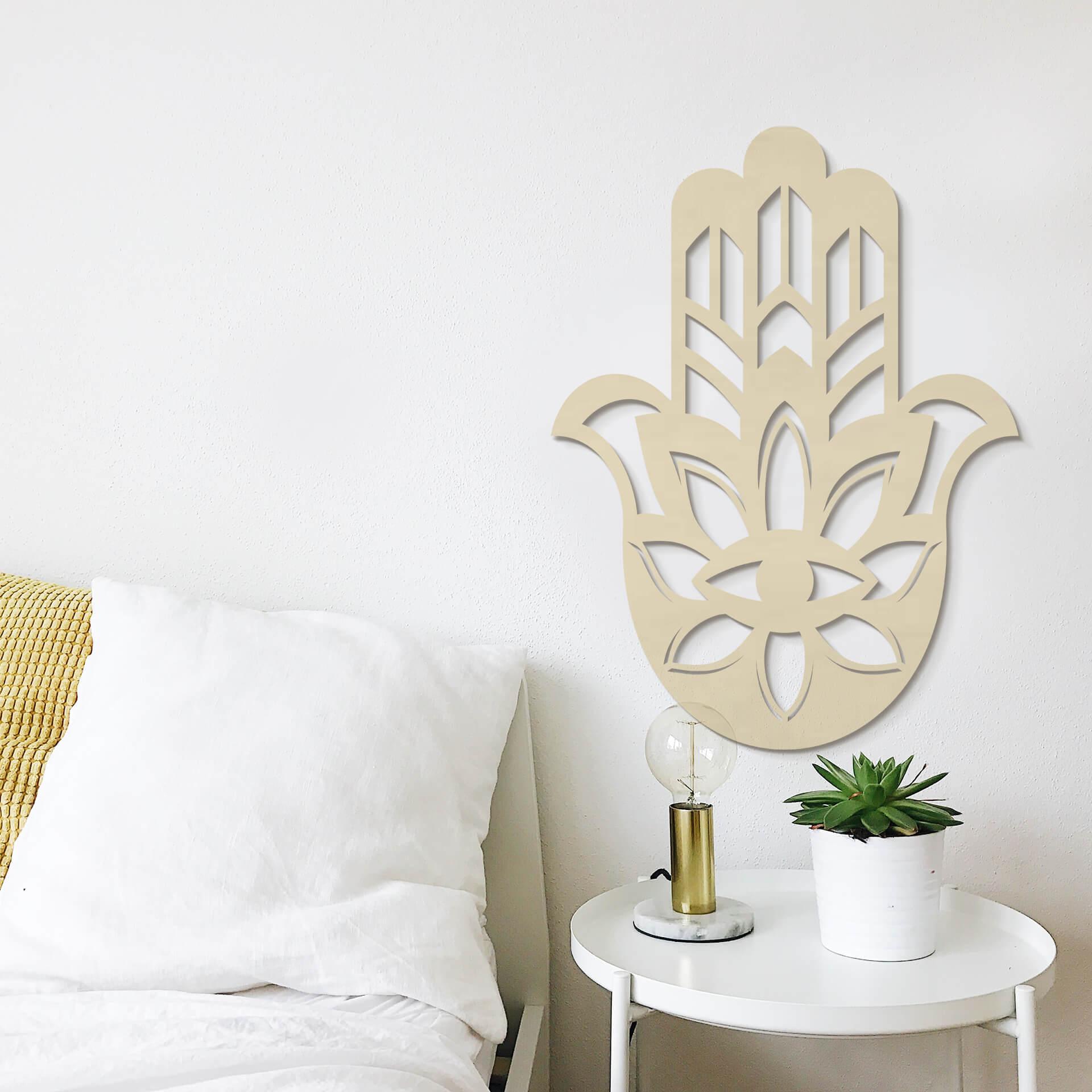 Decoración en madera de álamo - Mano de Yoga Hamsa