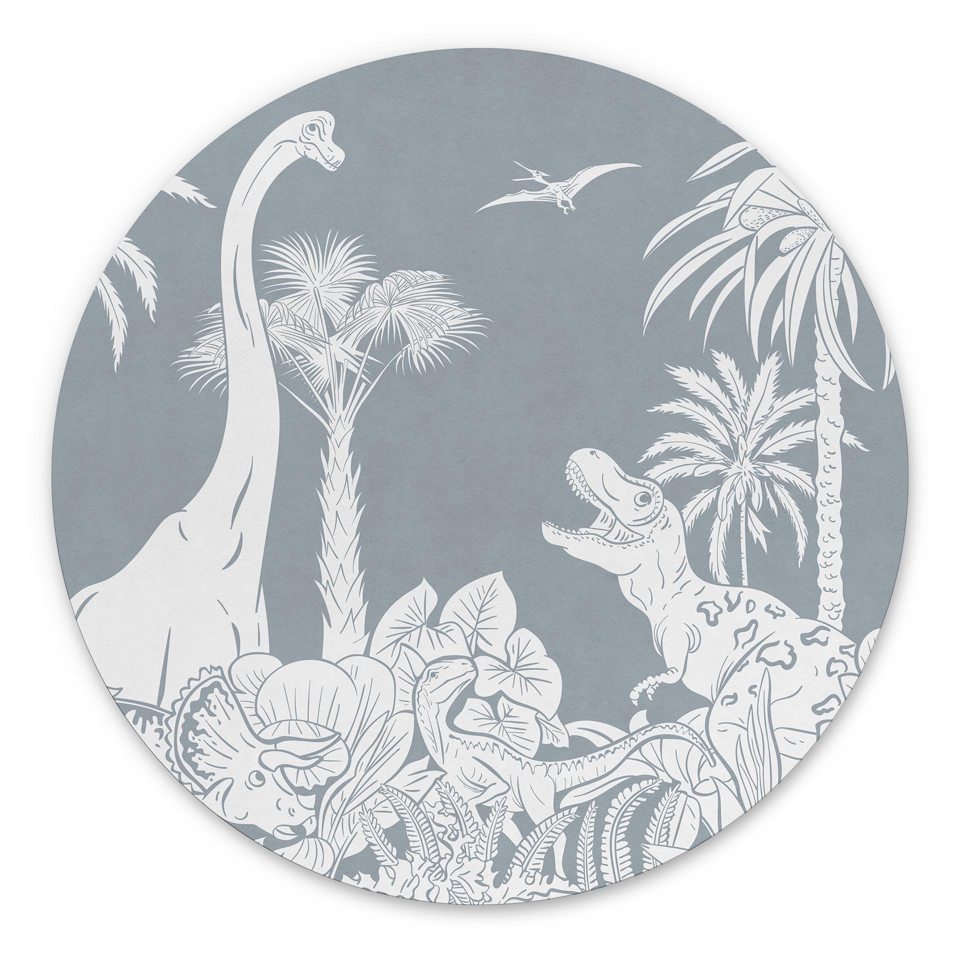 Rundt billede I dinosaurernes land - Blå - Kikki Belle – print på aluminium (Alu-Dibond)