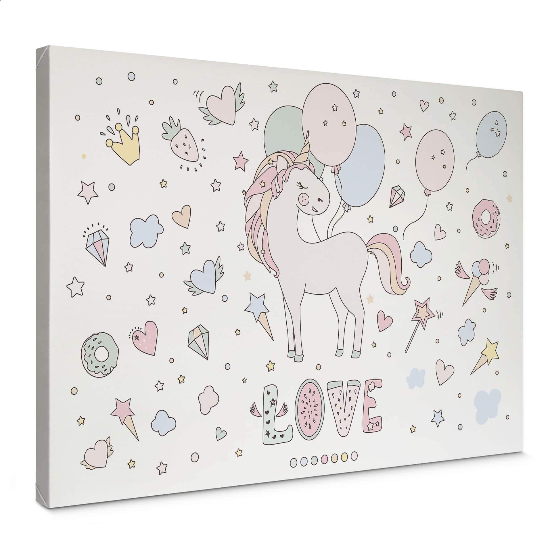 Canvastavla Kvilis - Unicorn Love - Unicorn balloon party