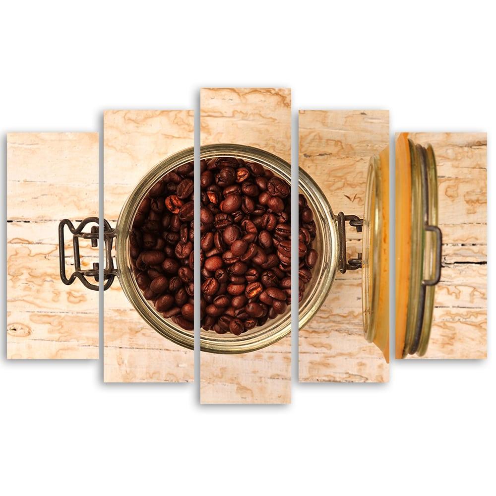 5-delige canvas print, koffiebonenhout