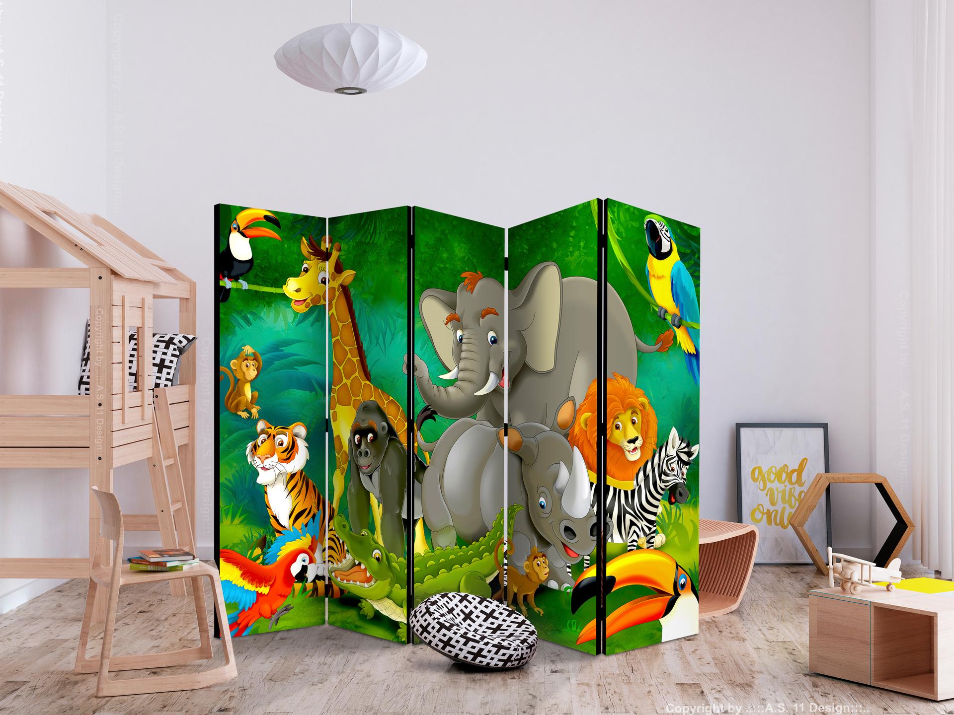Divisorio per cameretta - Safari colorato , 5 pezzi - 225x172 cm