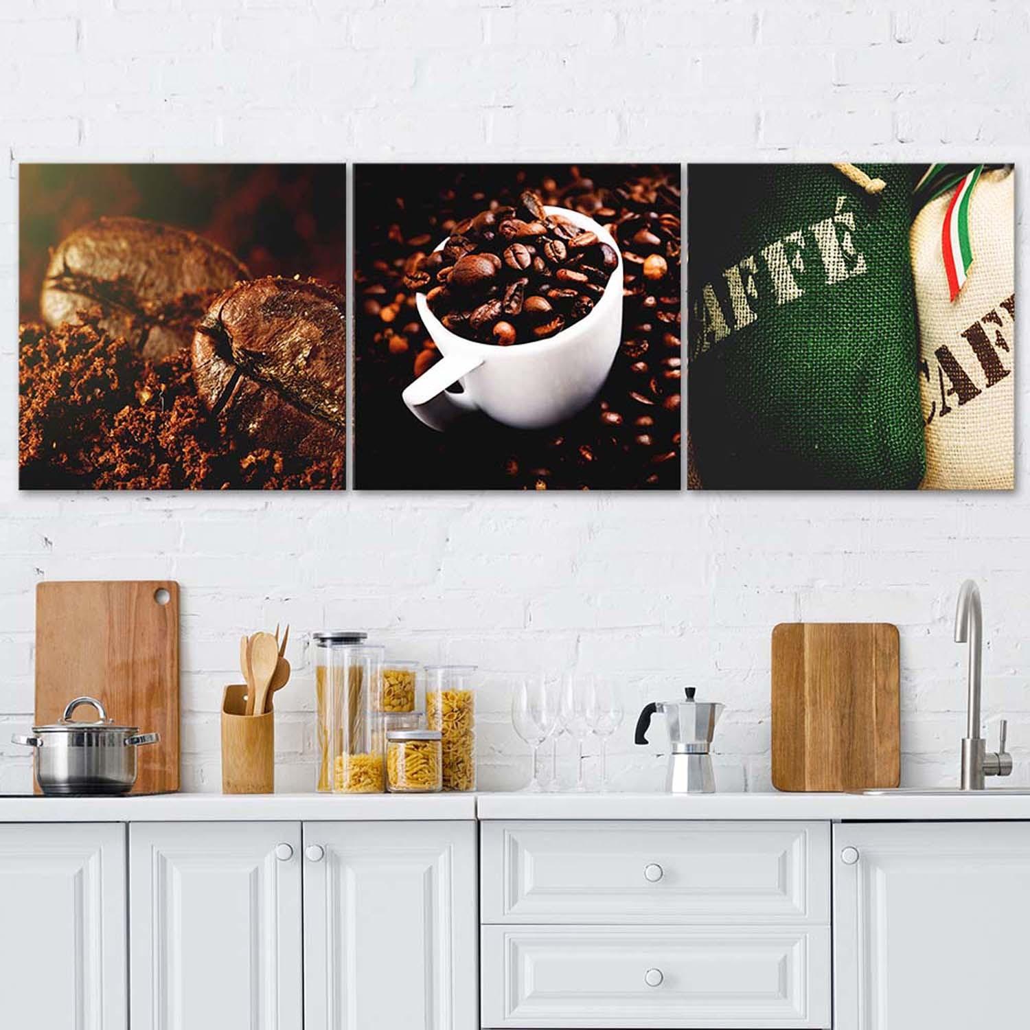 3 stykke lærredsprint, kaffebønnedrik