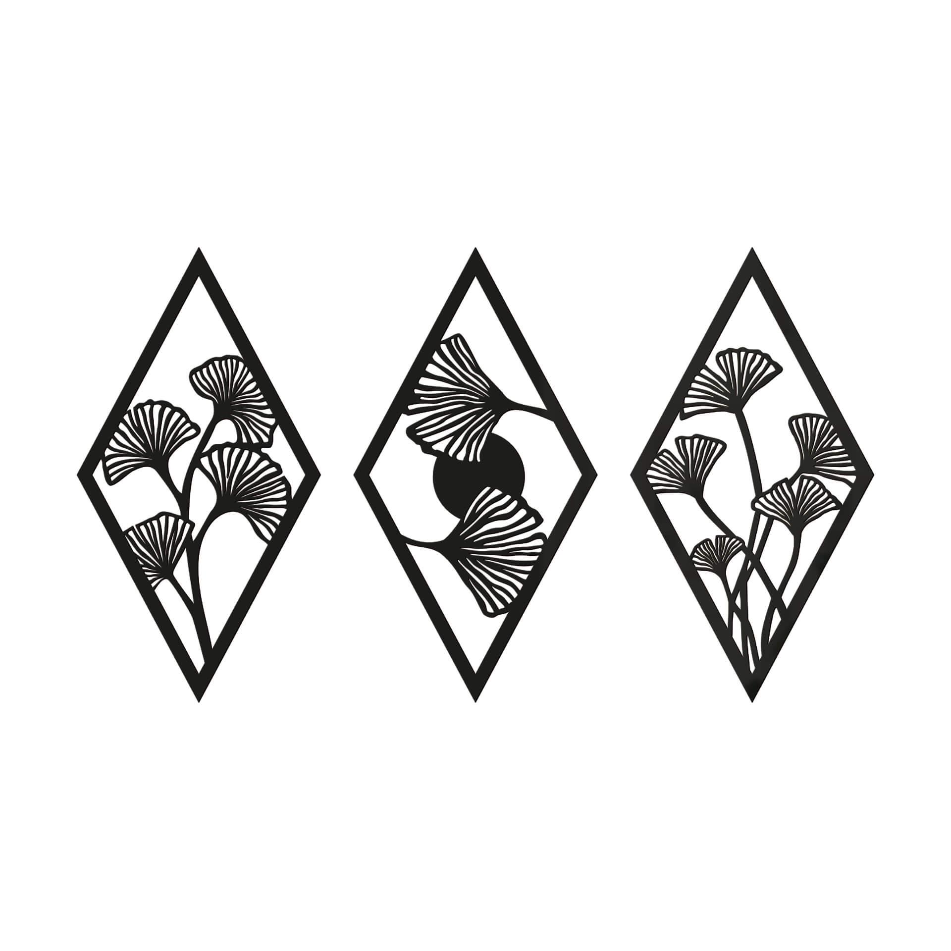 Decoración de pared Juego de hojas de Ginko - forma de diamante - vidrio acrílico (3 piezas)