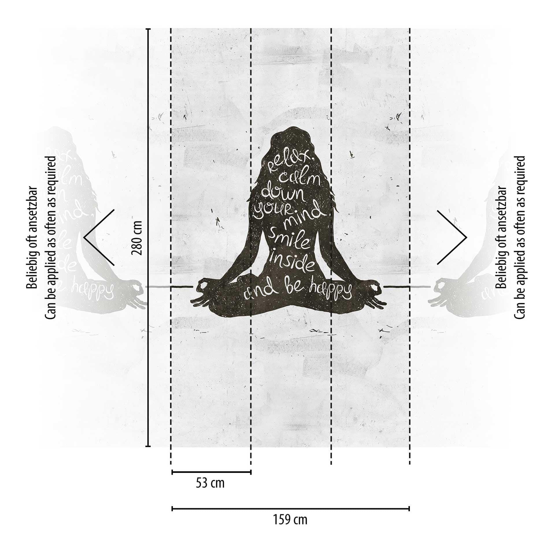 Yoga silhouet met spreuk - vliesbehang meditatie - moderne muur design