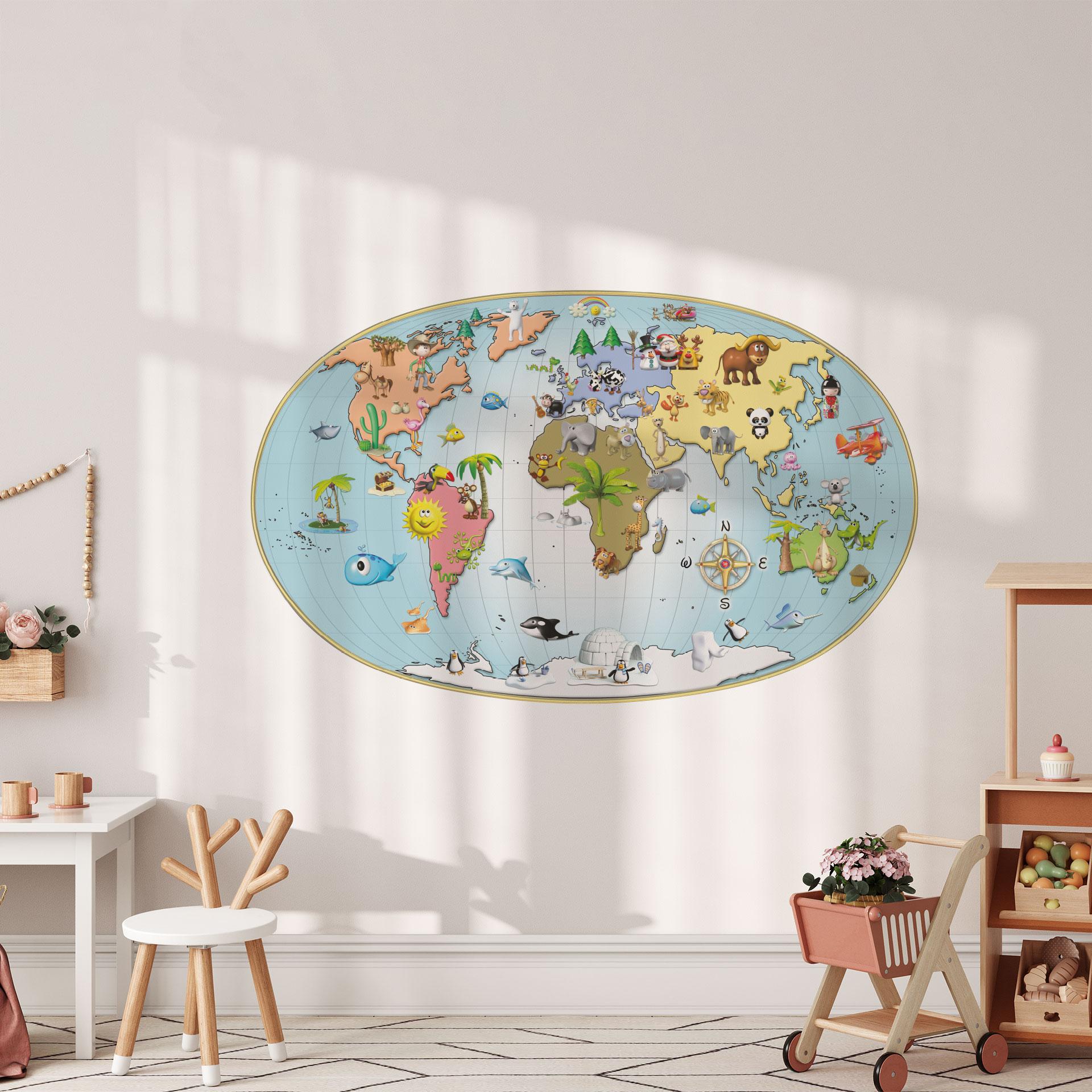 Wallsticker - Michel Agullo - Verdenskort, børn