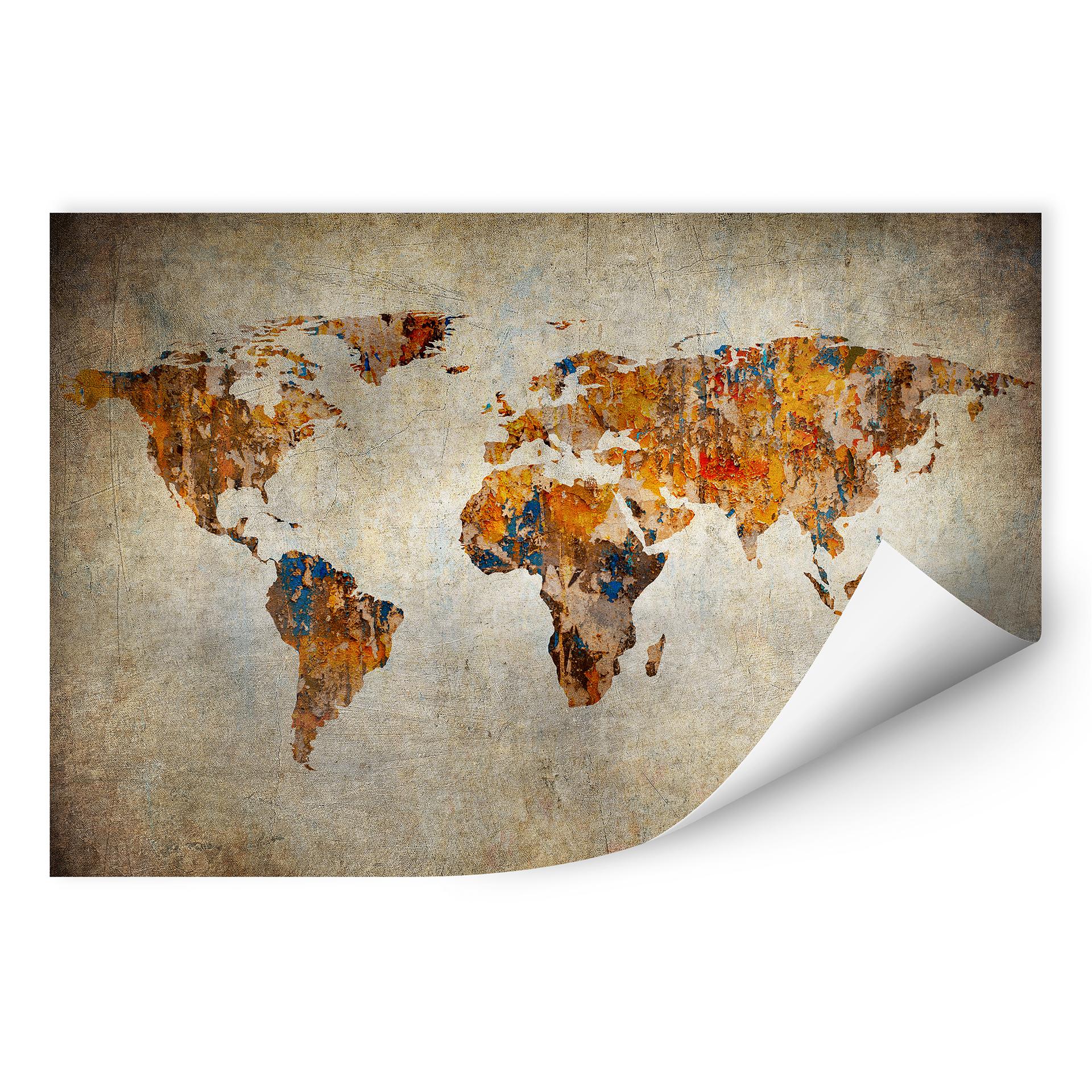 Zelfklevende Poster Shabby Chic Wereldkaart