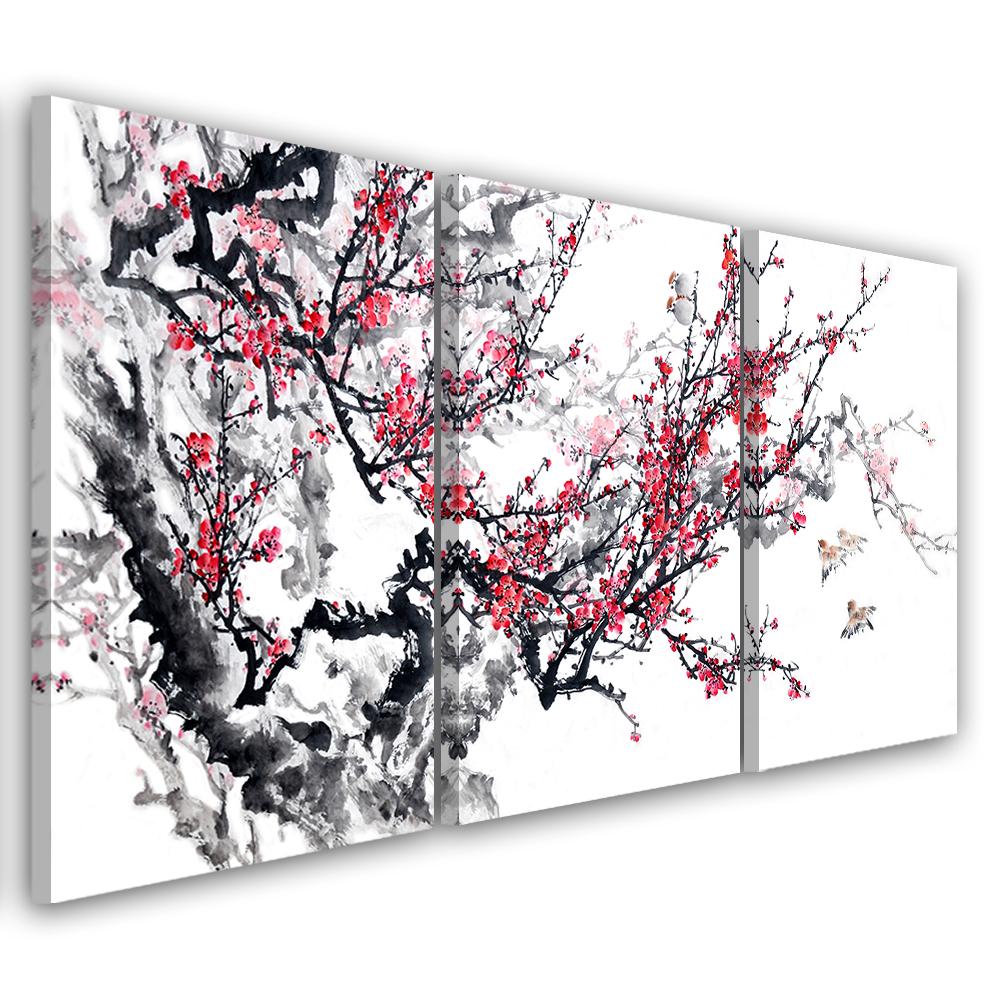 3 stykke lærredsprint, Cherry Blossom Japan Tree