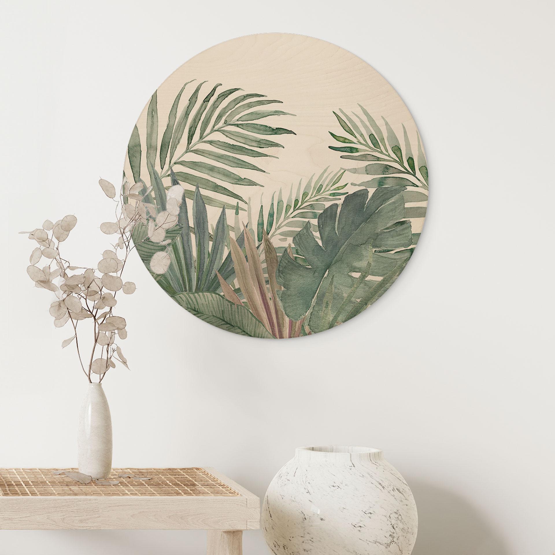 Billede af træ jungleblade grøn akvarel - Bloomery Decor - Round