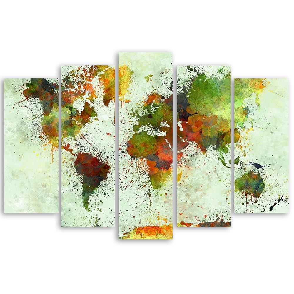 5-delig canvas kleurrijke wereldkaart abstract