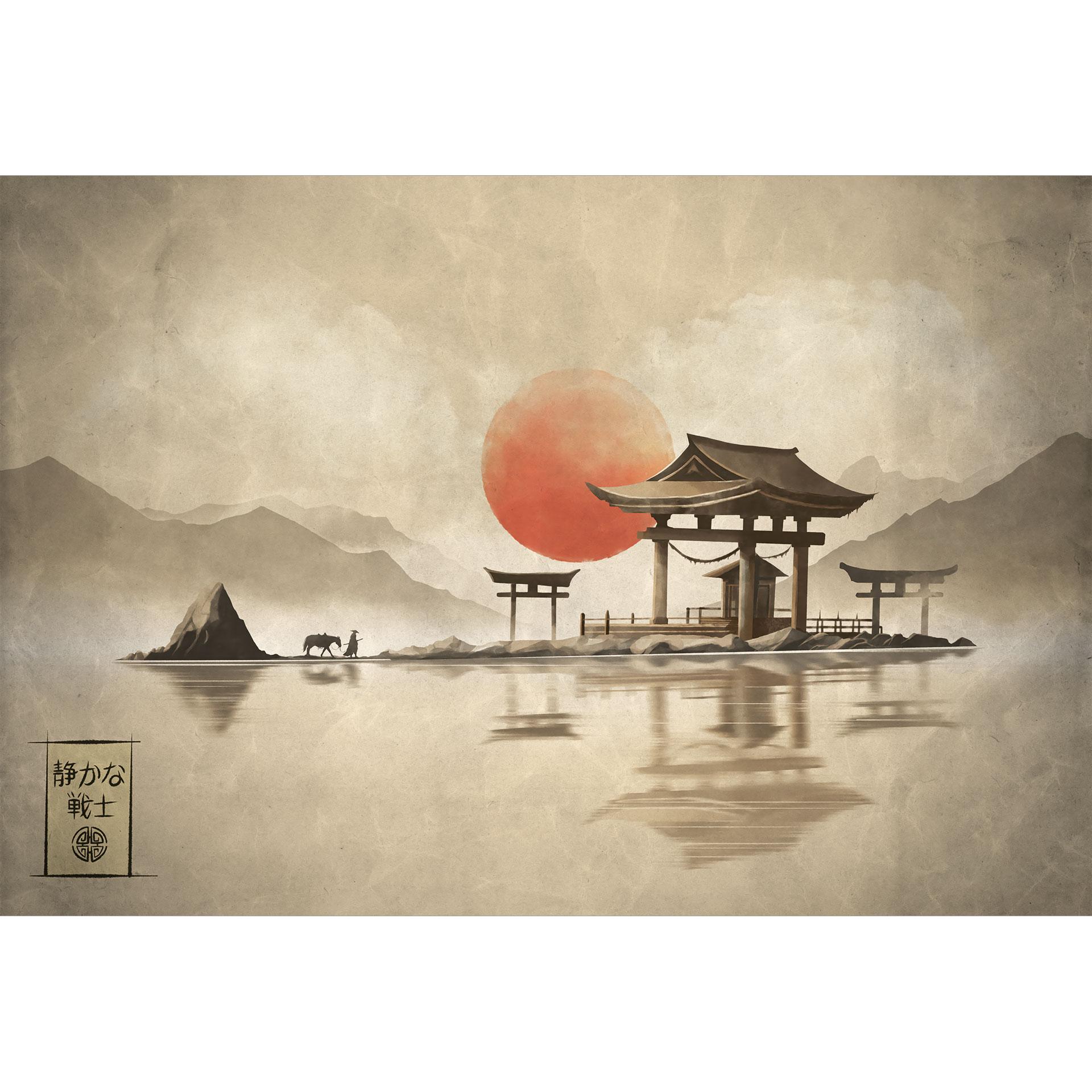 Japanse tempel bij zonsopgang | Aziatische kunst Fotobehang - Roze