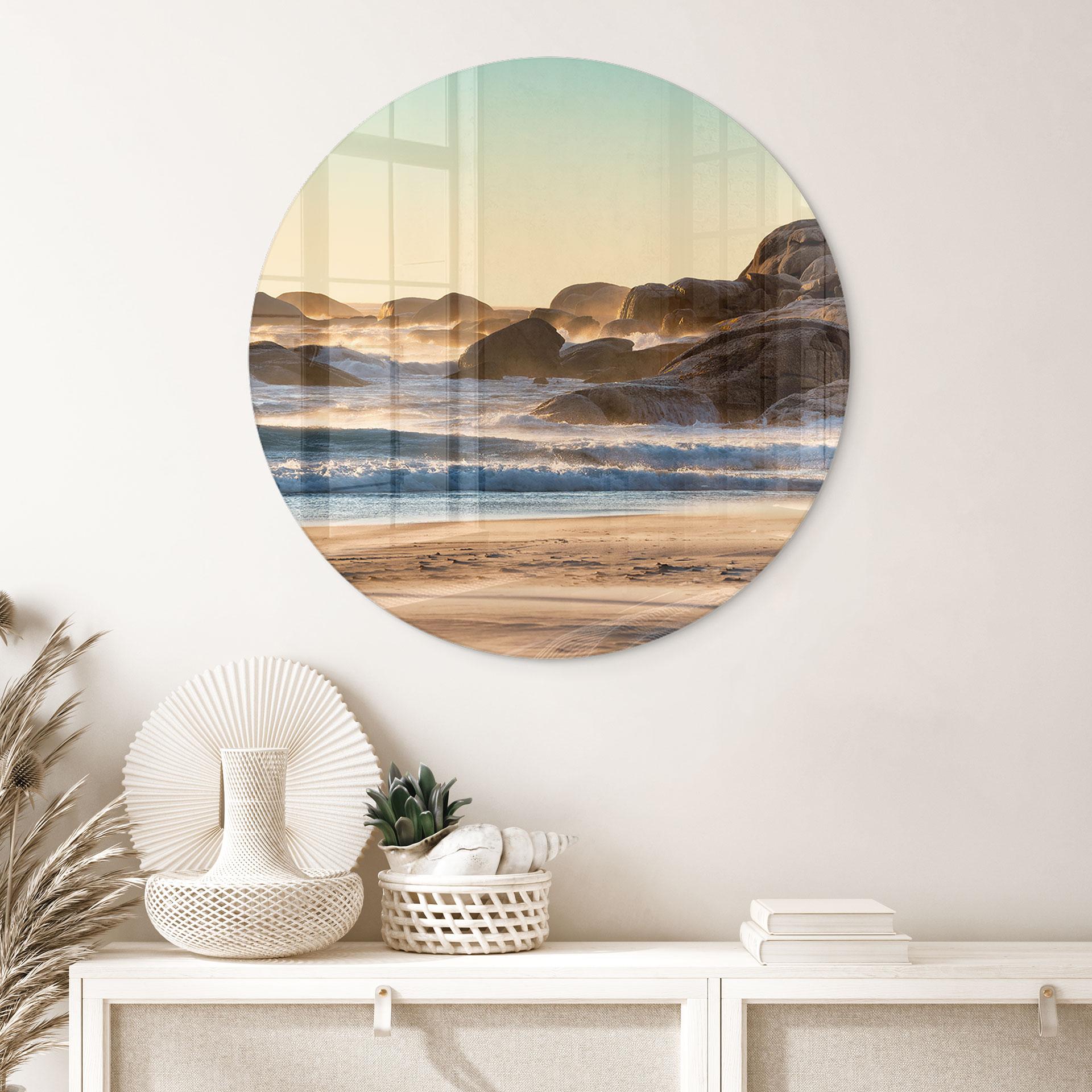 Glasbillede - Strandkyst ved solopgang i Afrika - Hugonnard - Round