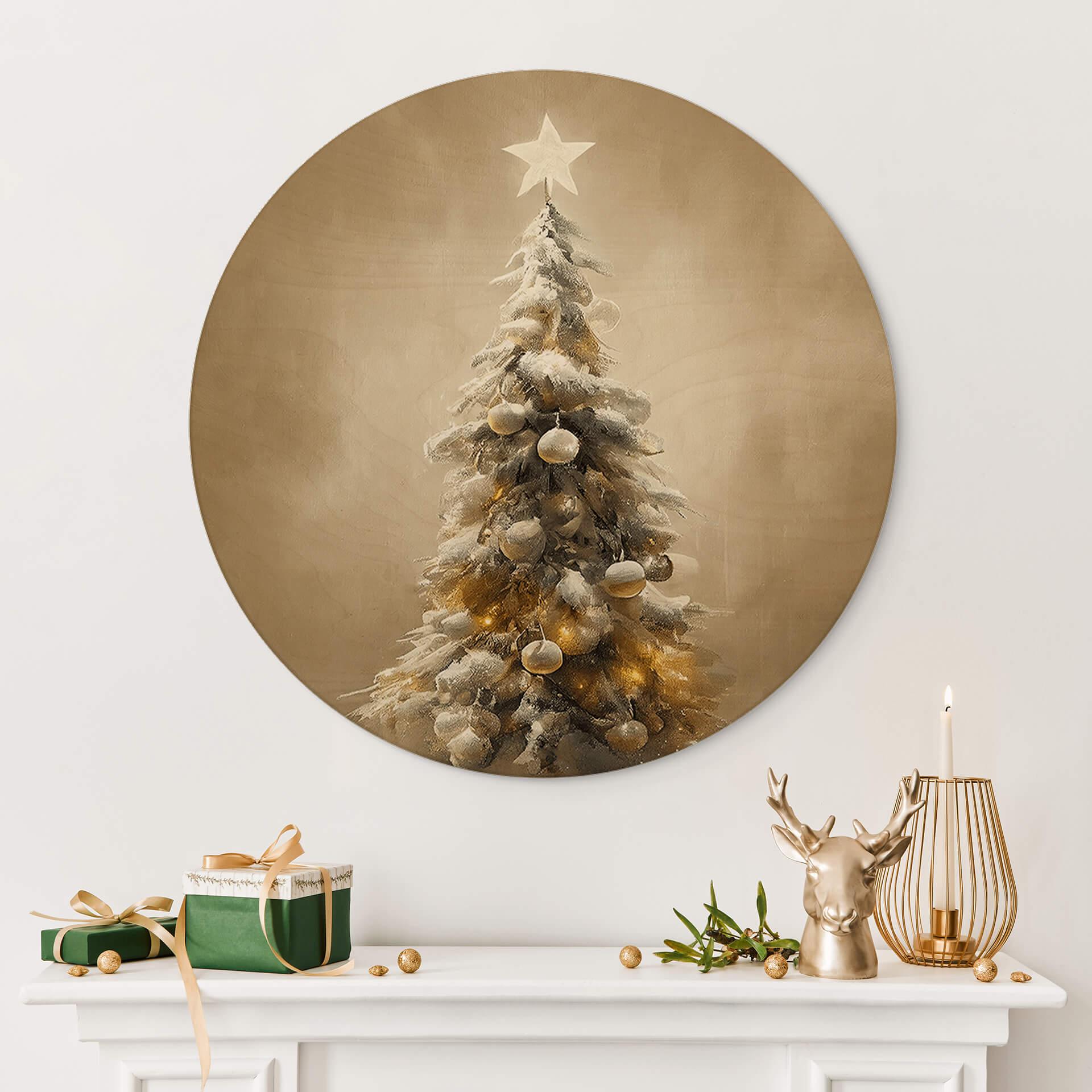 Wandcirkel Hout Treechild - Golden Christmas Tree