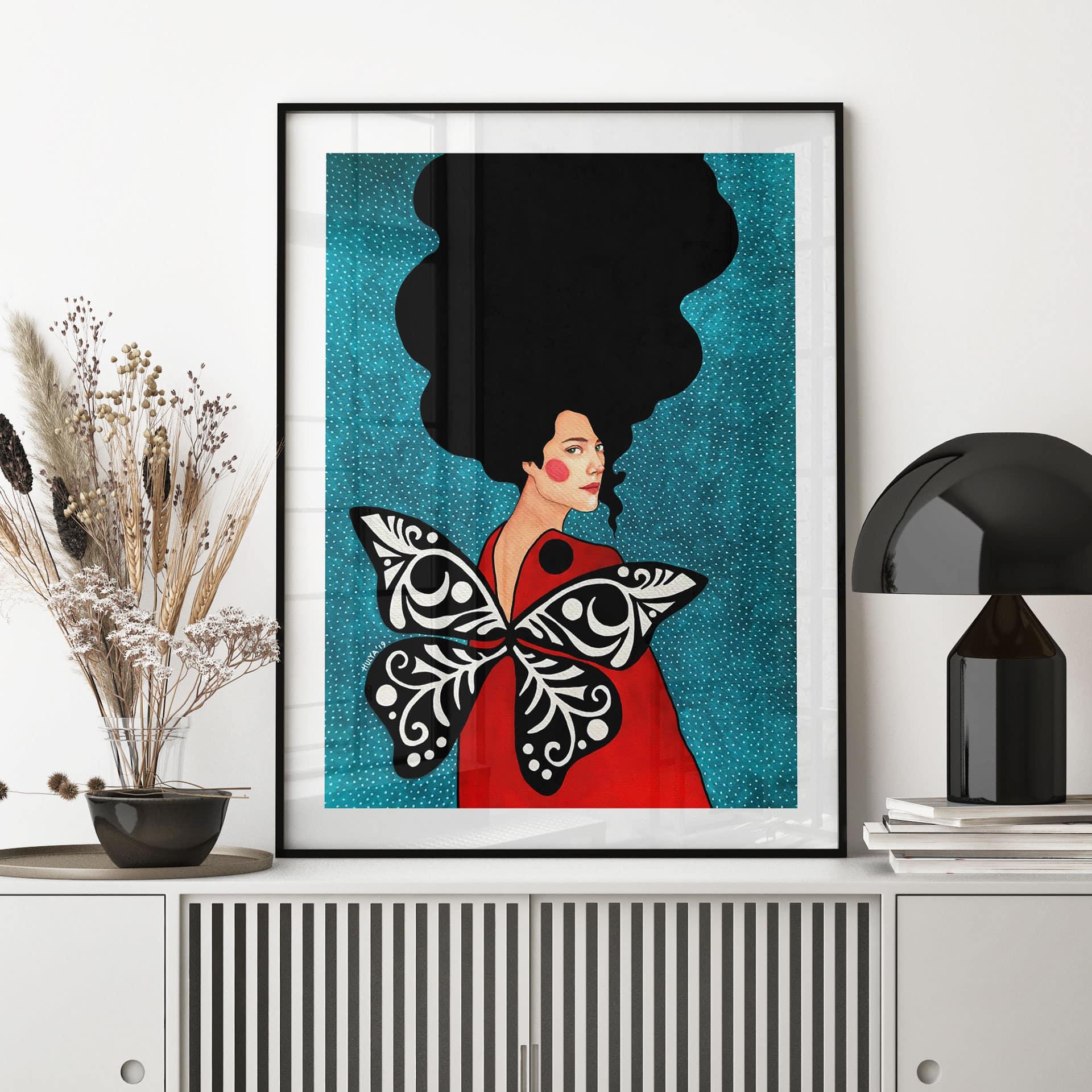 Plakat kvinde med sommerfuglevinger - Hülya