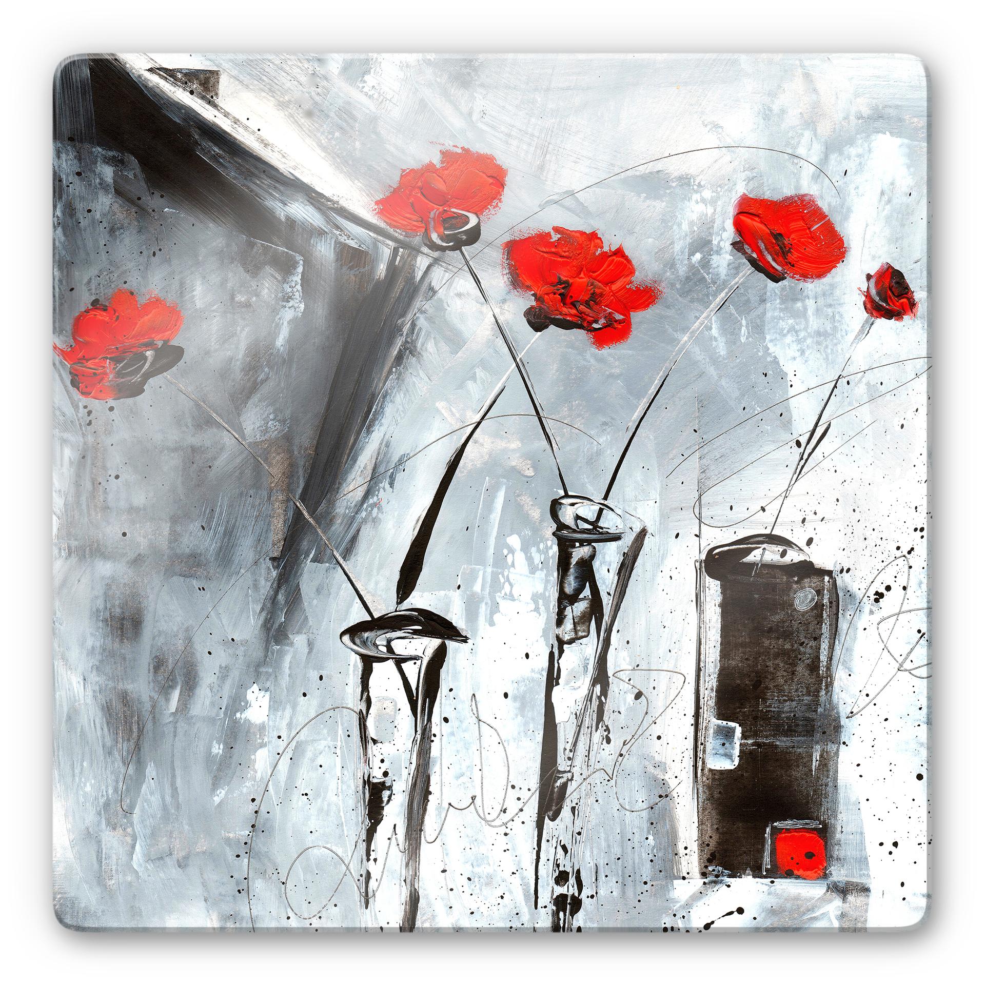 Glasschilderij Niksic - Rode Bloemen