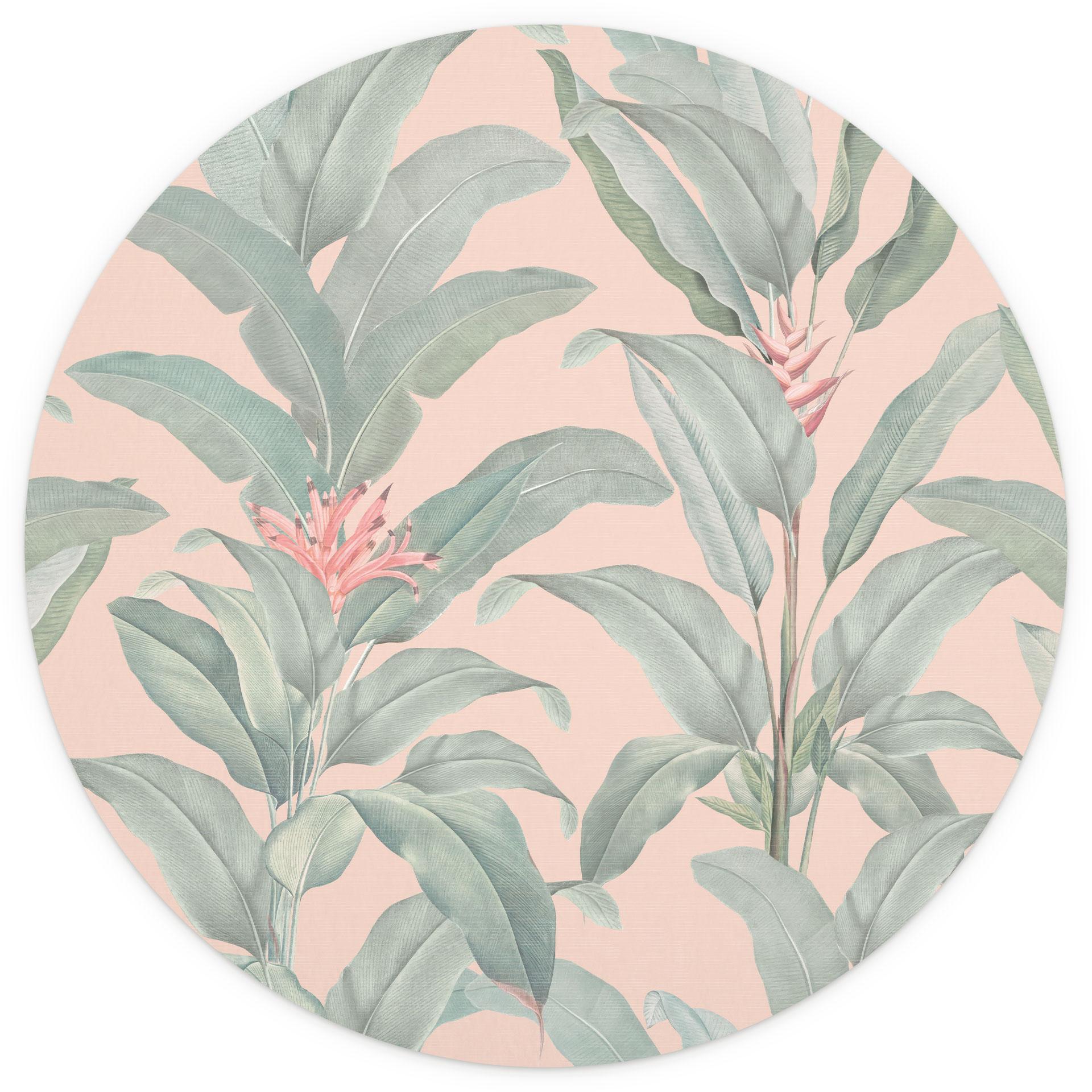 Fotobehang Tropische Bladeren Roze - Bloemdecor - Rond - Zelfklevend/niet-geweven