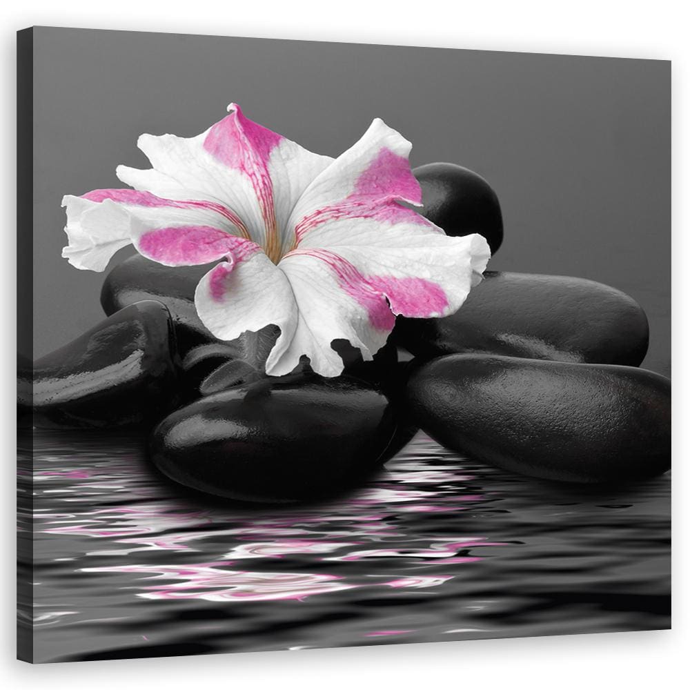 Canvasbillede, sten pink blomst Zen