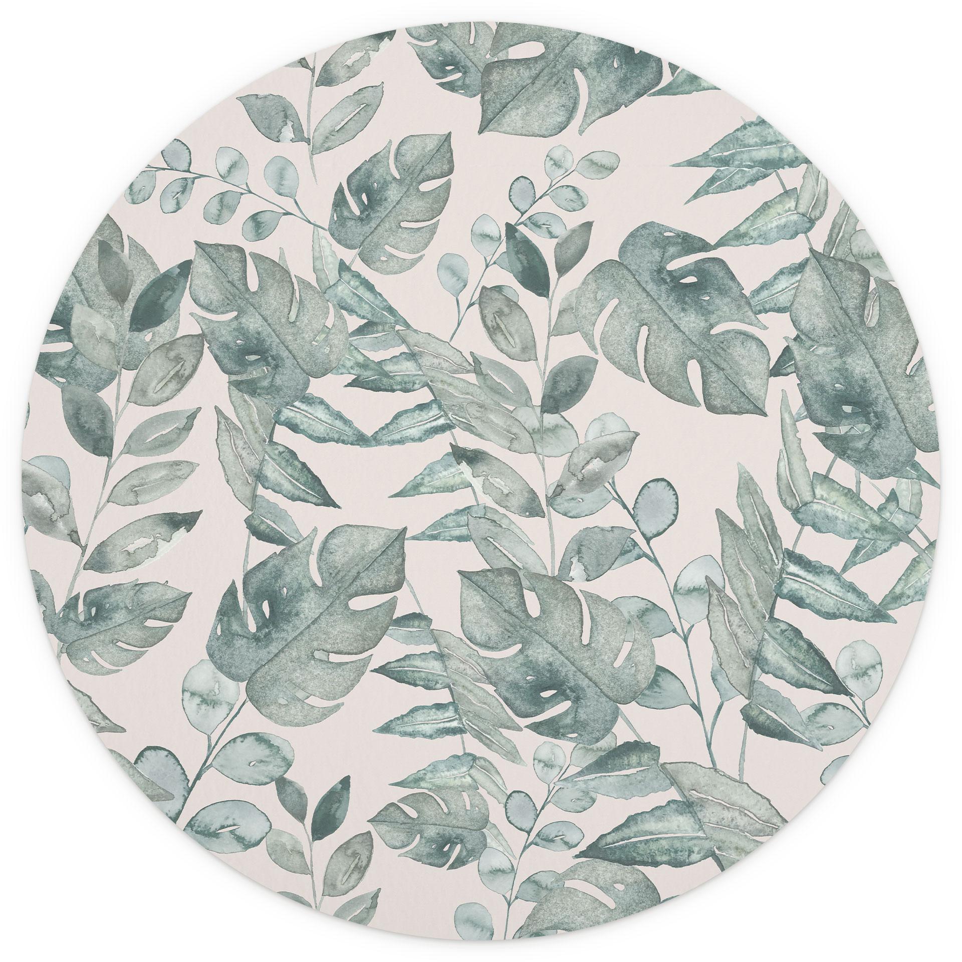 Jungle bladeren aquarel crème - Bloemdecor - Rond - Zelfklevend/niet-geweven