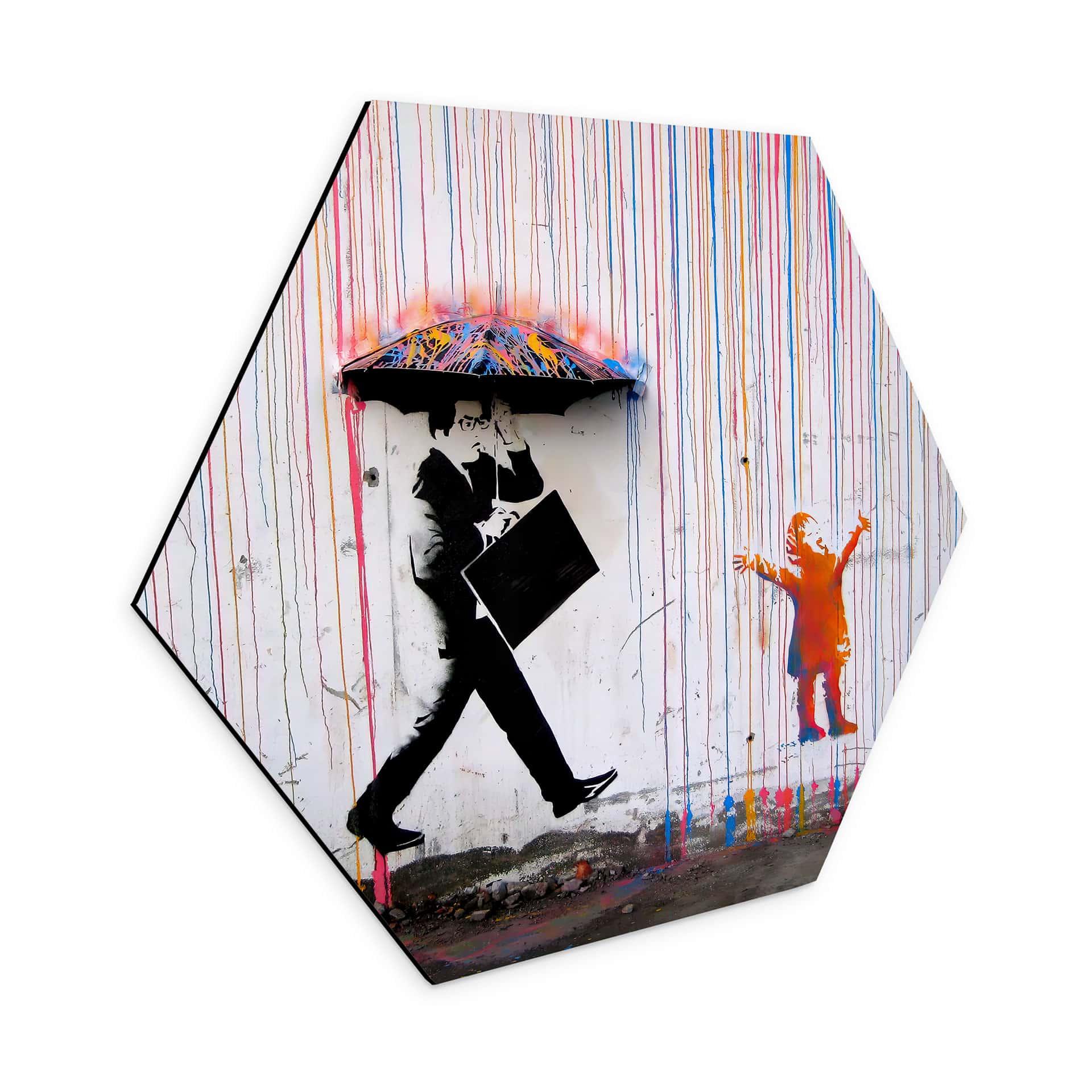 Hexagone - Alu-Dibond Banksy - Pluie colorée