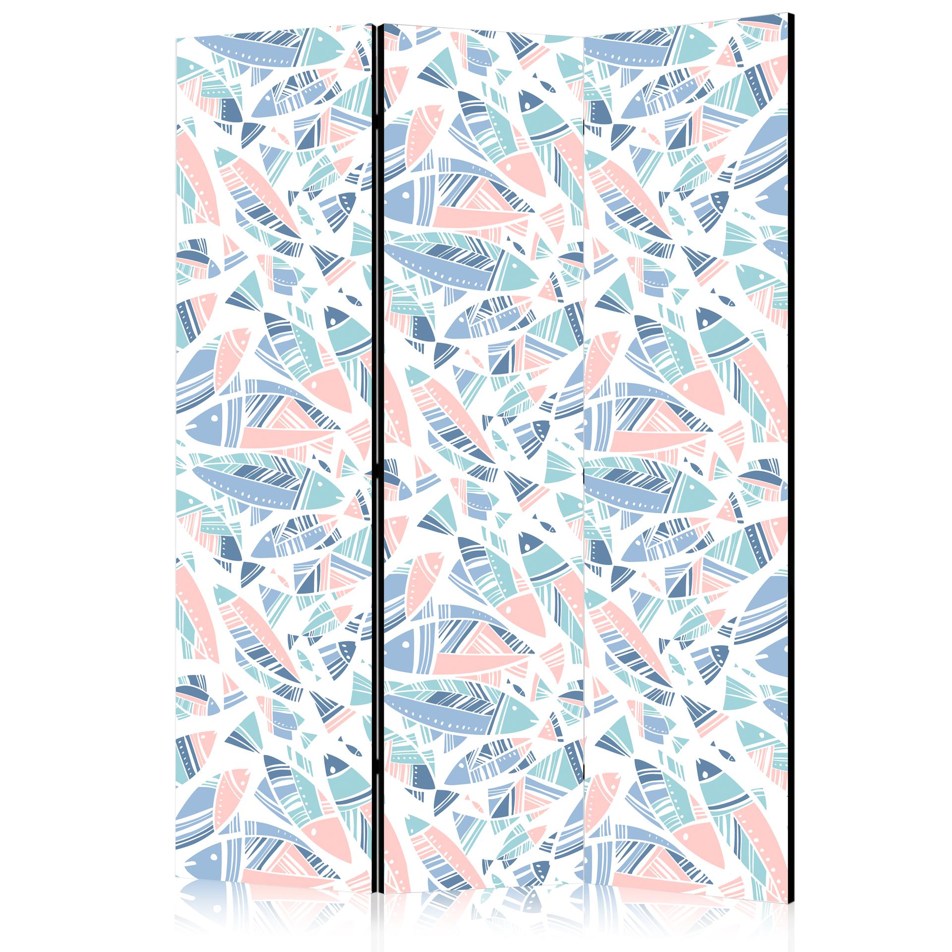 Paravent, Raumteiler freistehend, Trennwand - Fish in Aztec Style in Pastel Color Shades