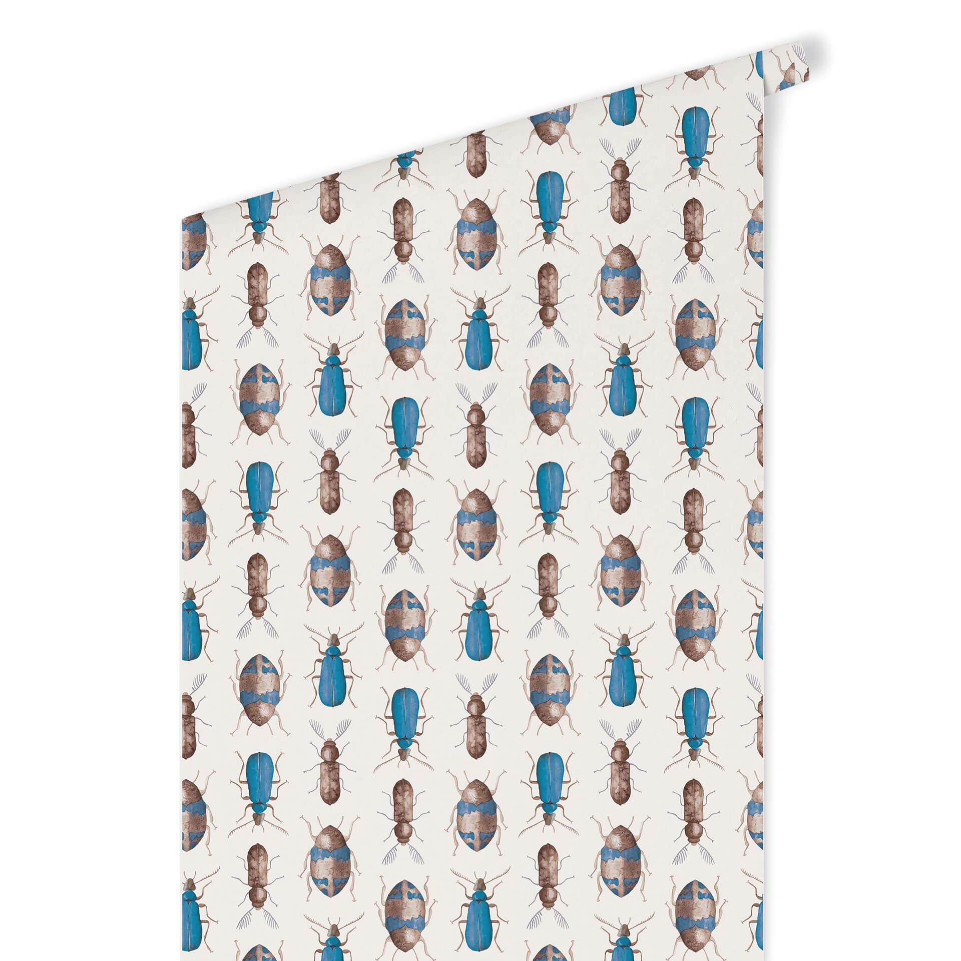 Patroonbehang – Colourful Beetles – blauw
