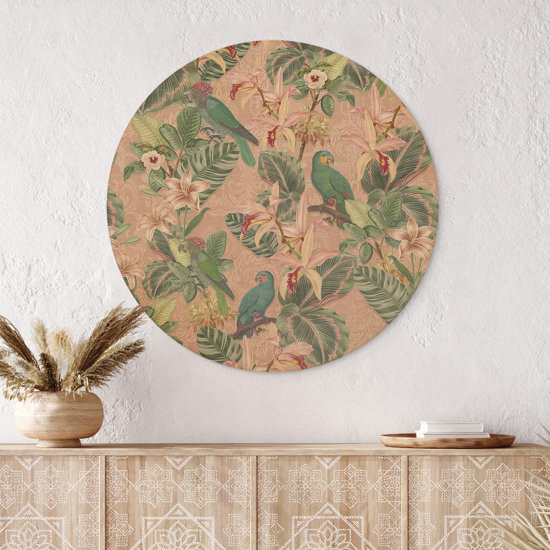Billede af træ jungle med papegøjer pink - Bloomery Decor - Round