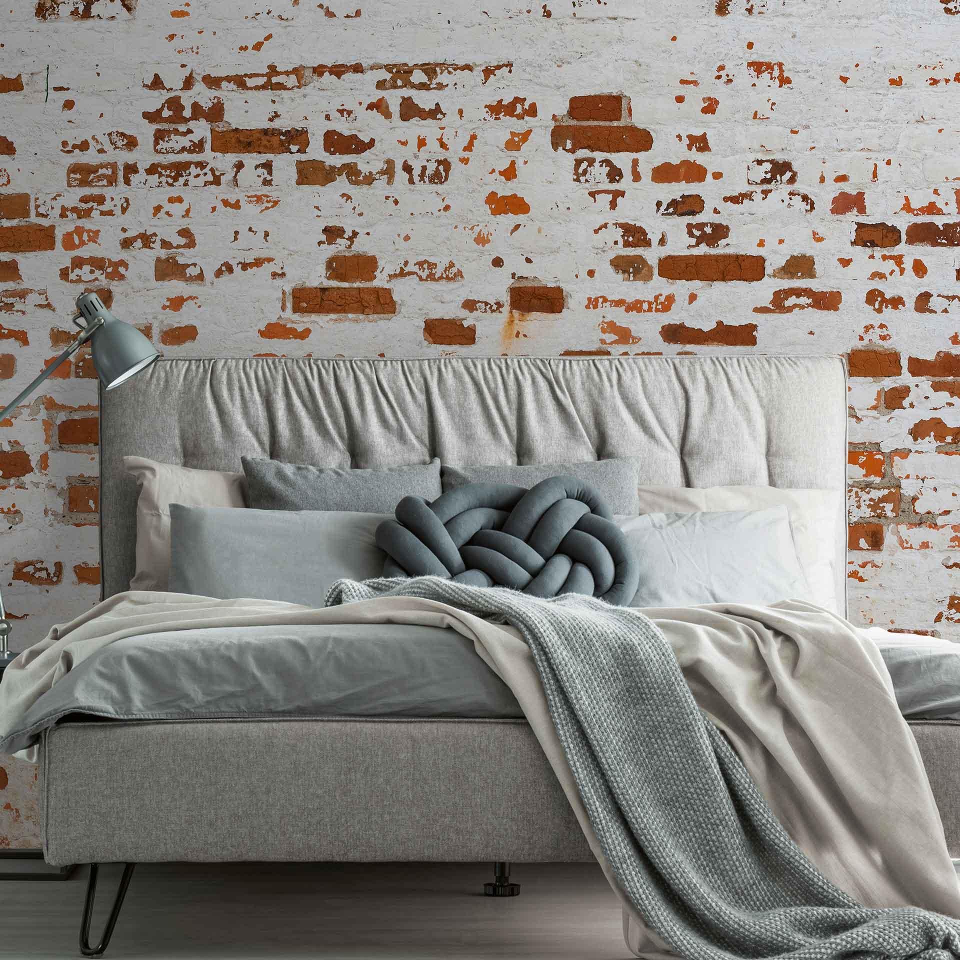 Brick IndustrialWall hvid orange - non-woven tapet Designwalls 2 - 2,55 x 3,5 m