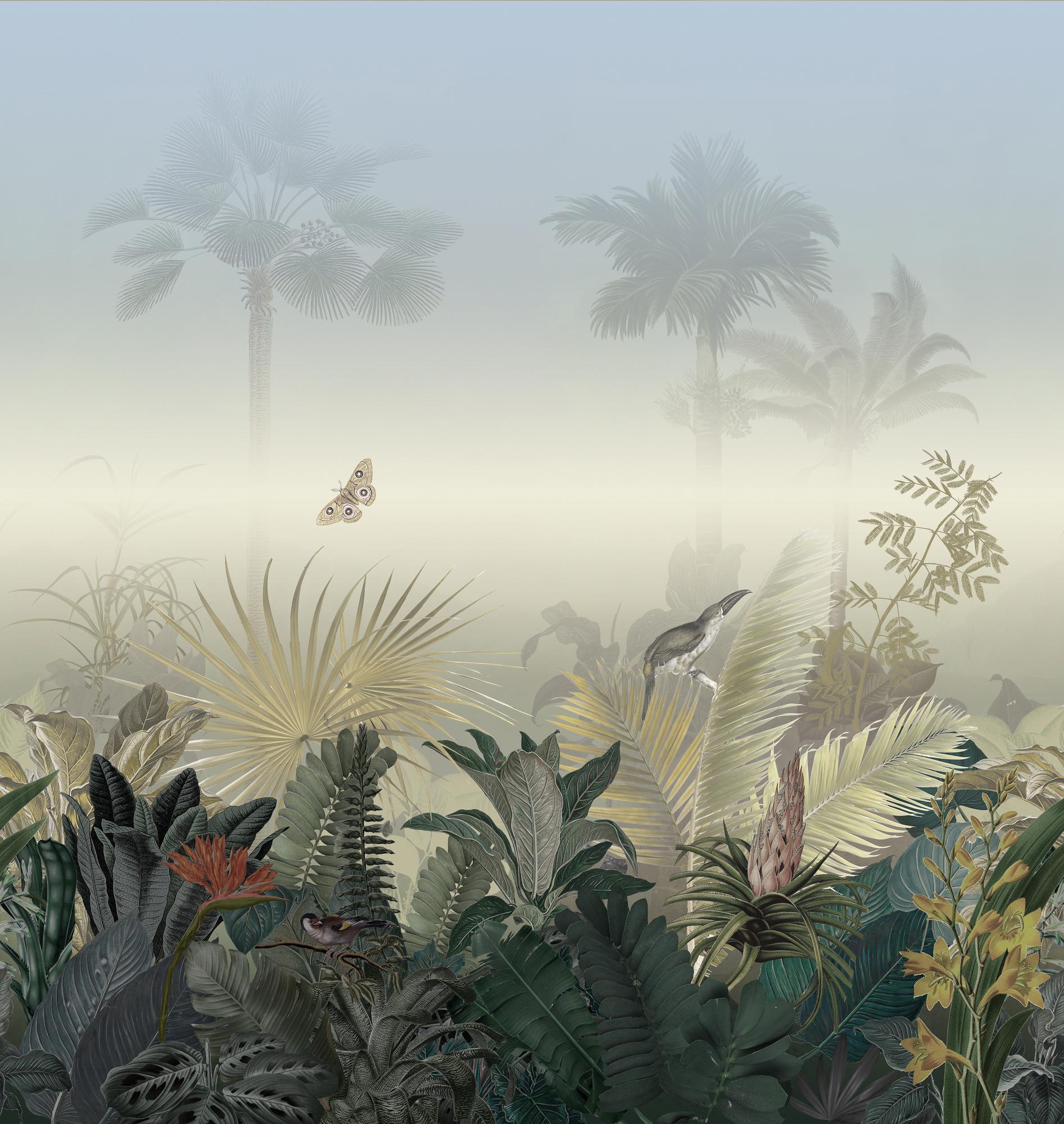 behang jungle kleurrijk blauw - vliesbehang botanisch Livingwalls - mat en glad
