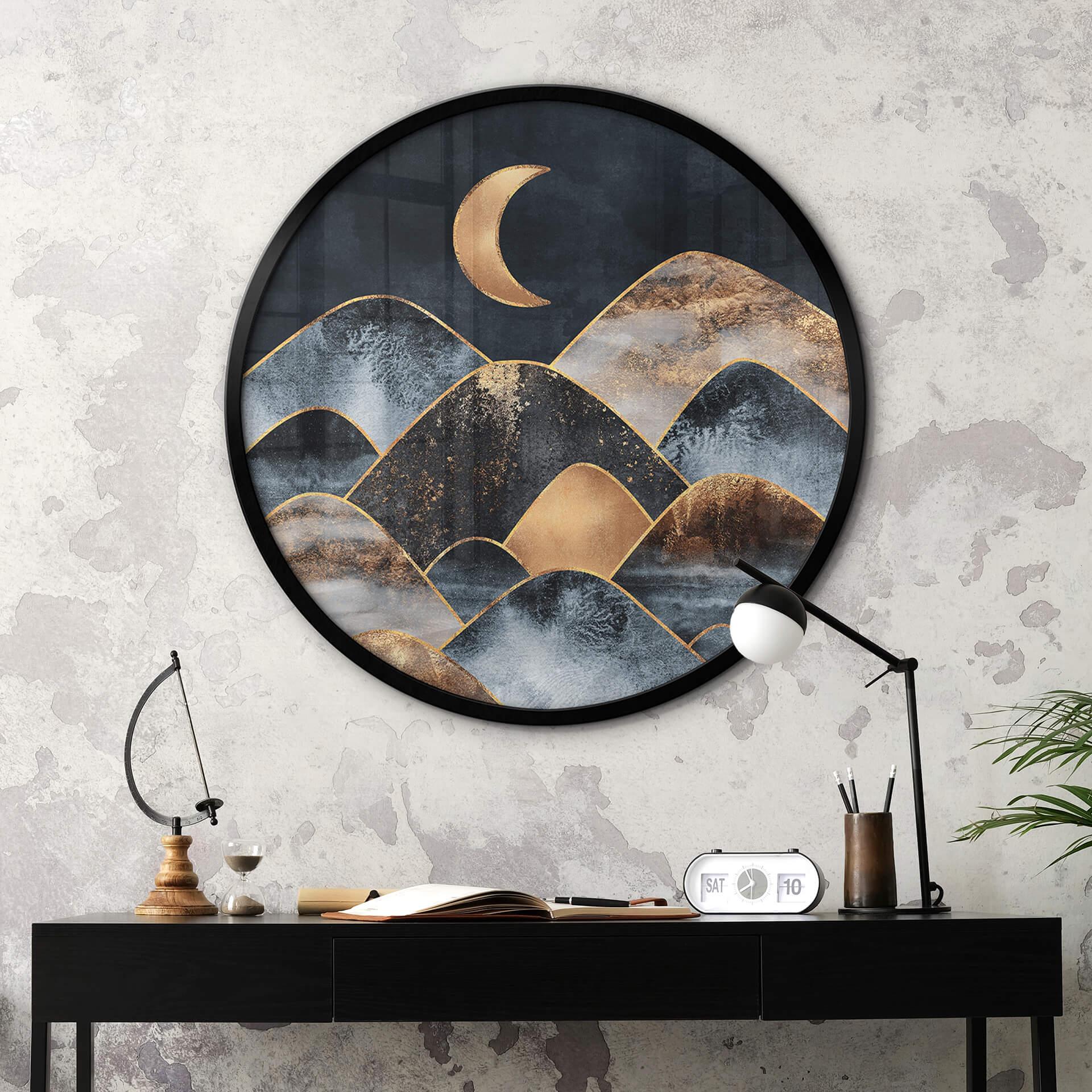 Póster Fredriksson - Montañas a la luz dorada de la luna - Redondo
