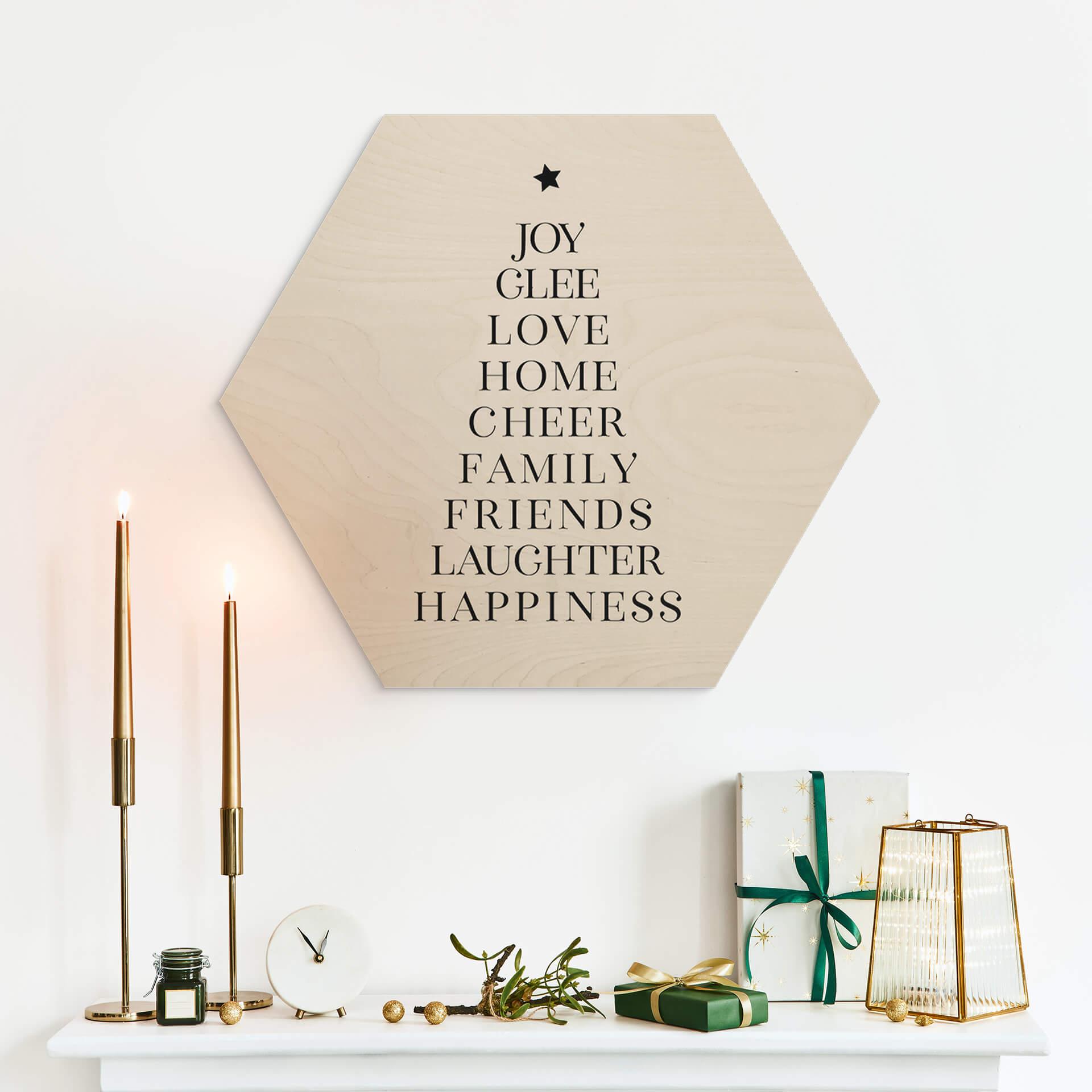 Hexagon Hout Blursbyai - Kerstboom Typografie