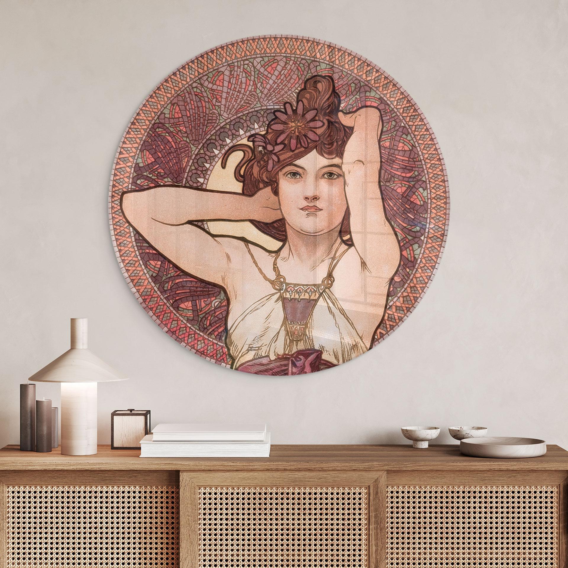 Glasbild Mucha - Edelsteine: Amethyst - rund