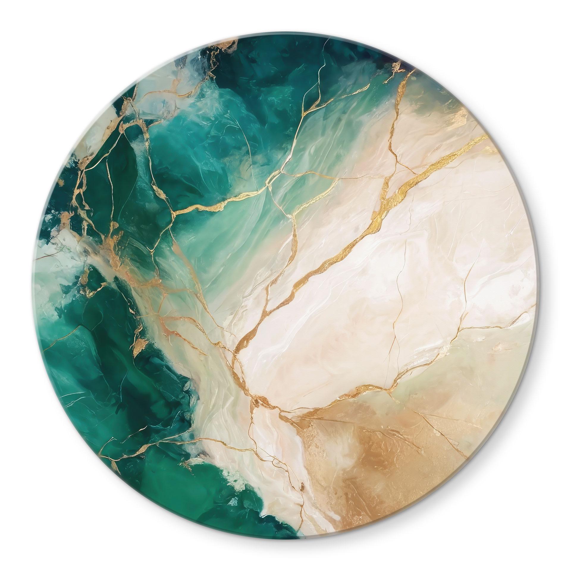 Glasbillede - Elegance of the Ocean - Golden Currents - Alpenglow Workshop - Round