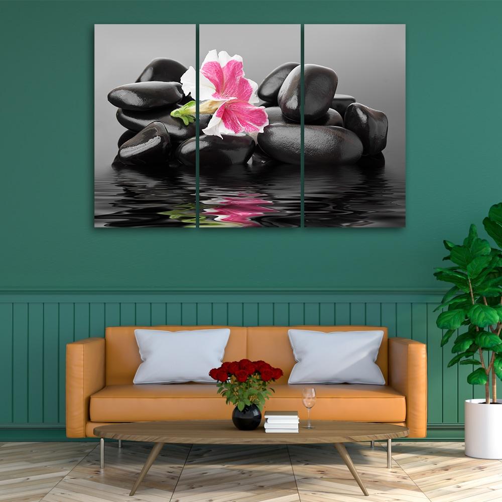 3 stykke lærredstryk Stones Flower Zen Spa