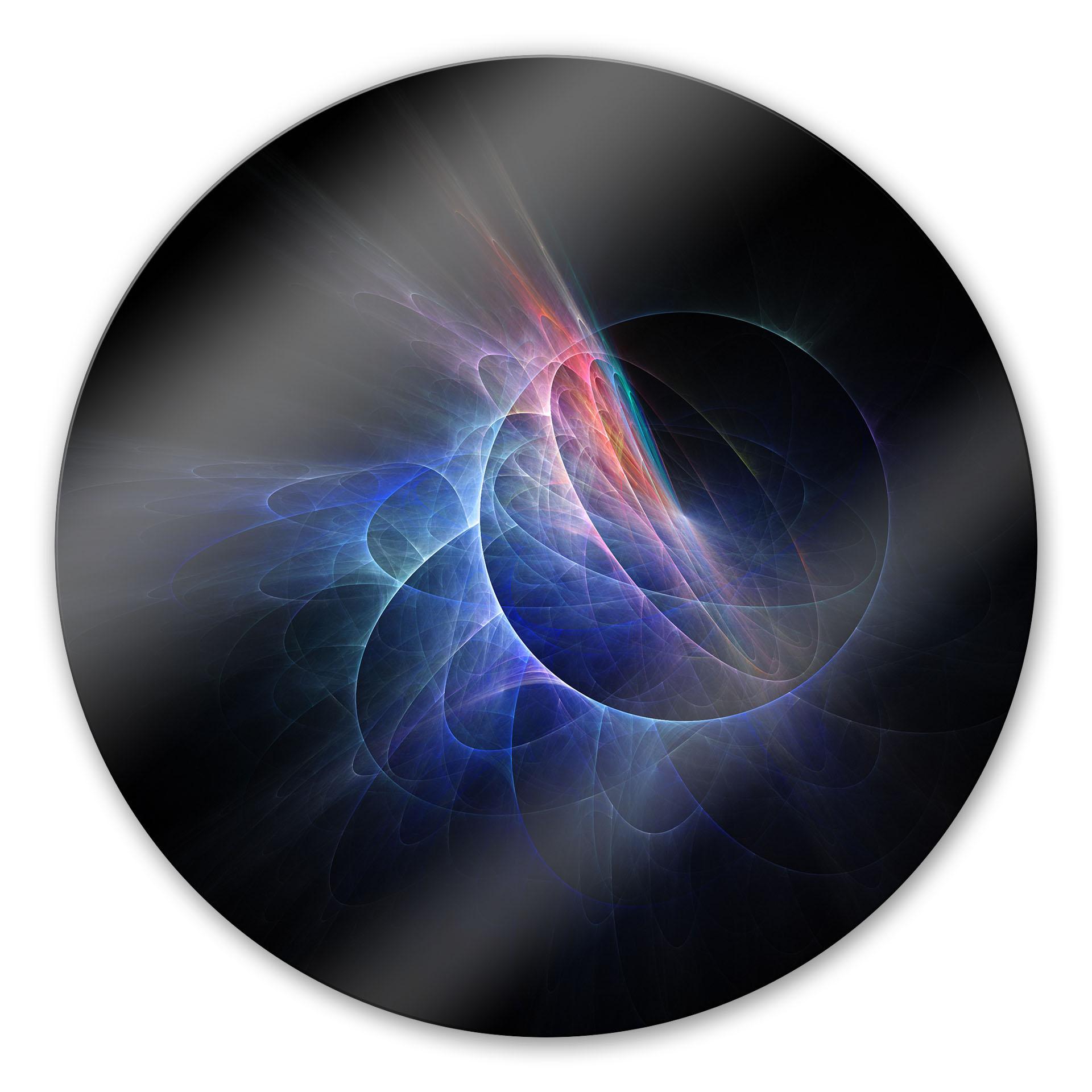 Tableau en verre - Chaos Ray Black - rond