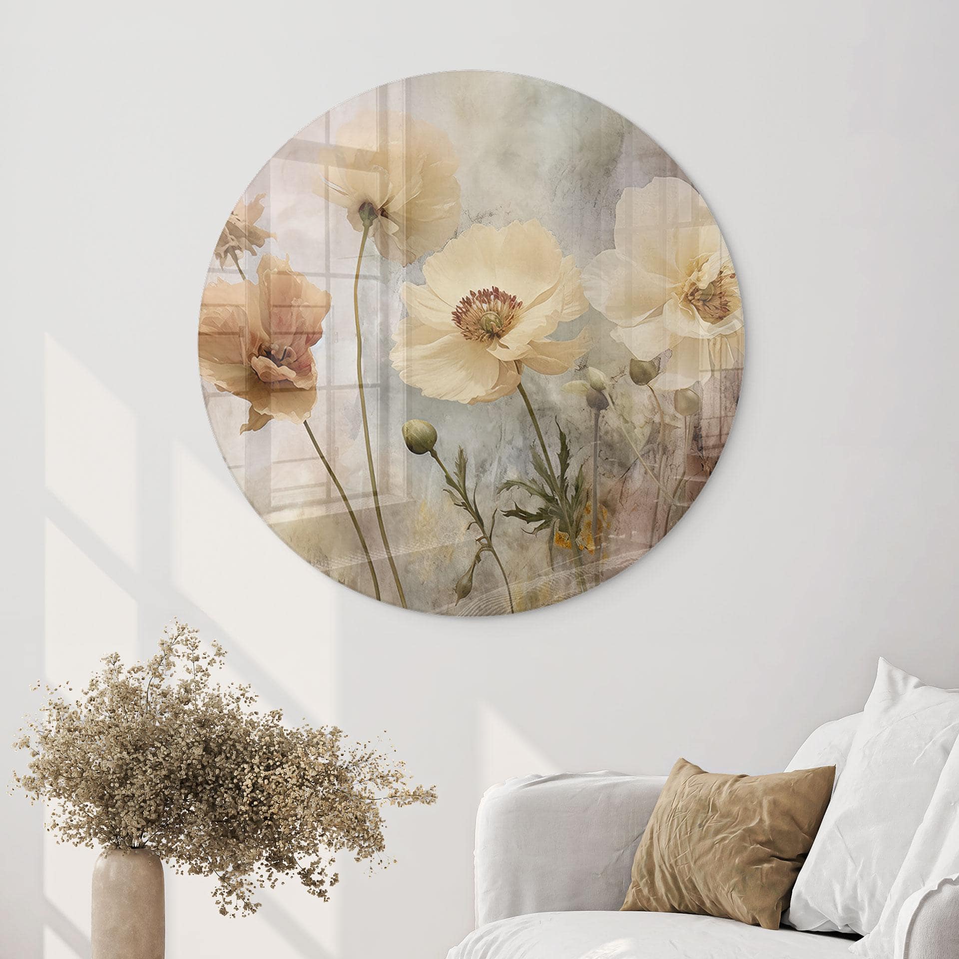 Glasbild Blumenpracht in warmen Pastelltönen - Paksoylu - Rund