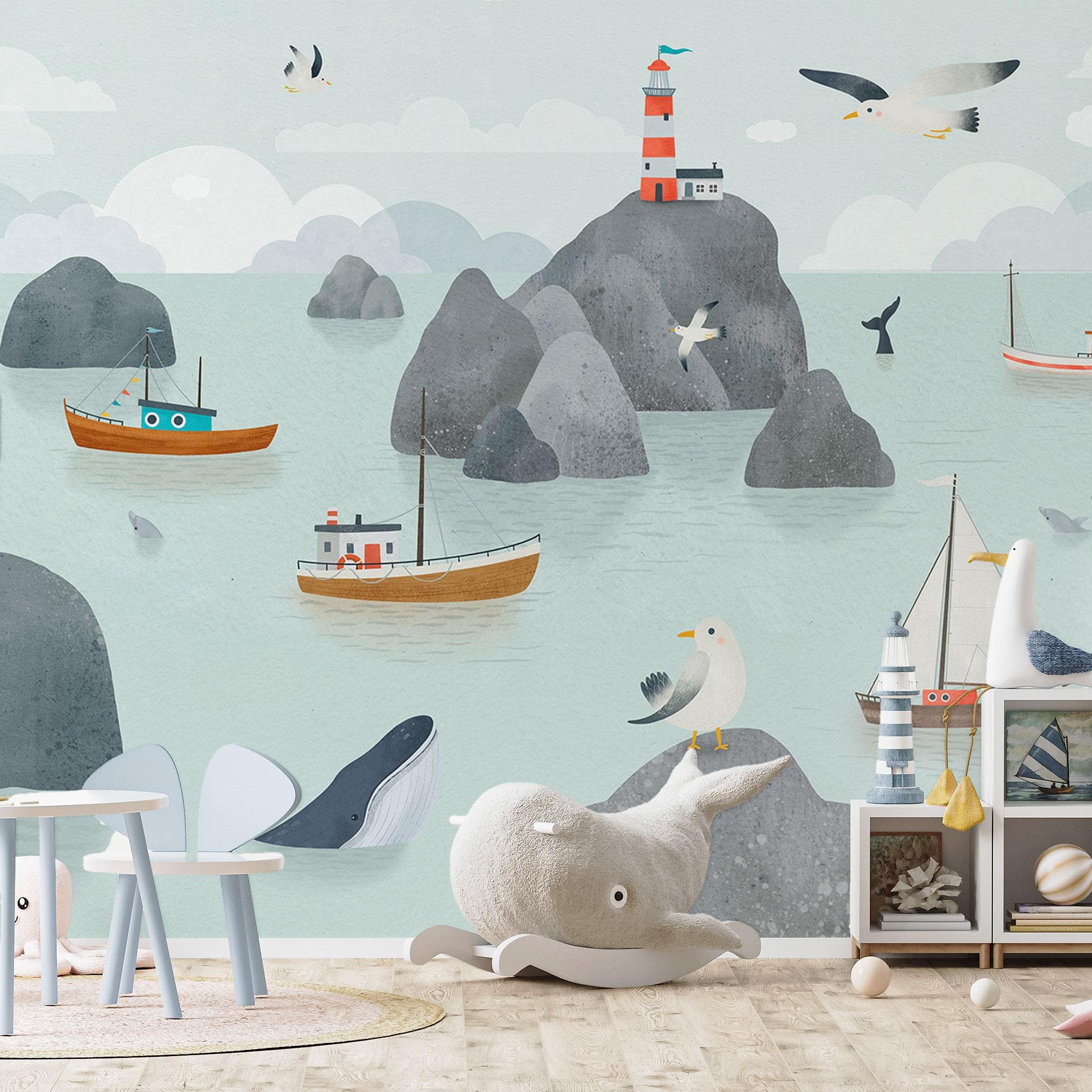 Fotomural Habitación Infantil Motivo Costero Marítimo con Faro - Oliver Robins