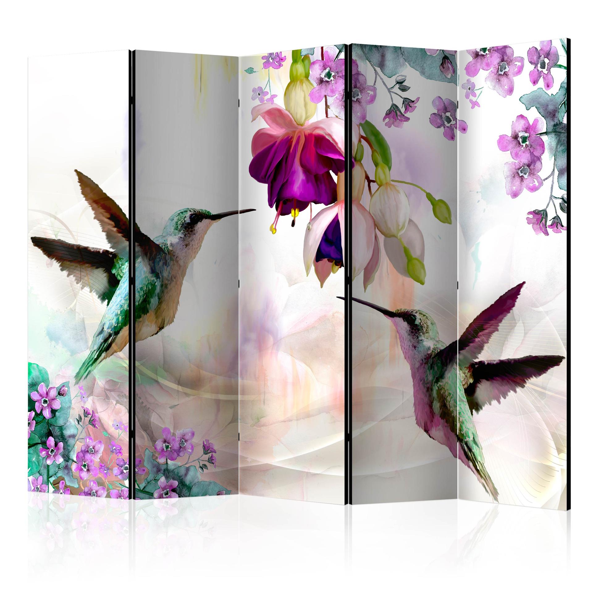 Paravento - Colibrì e fiori, 3 pezzi