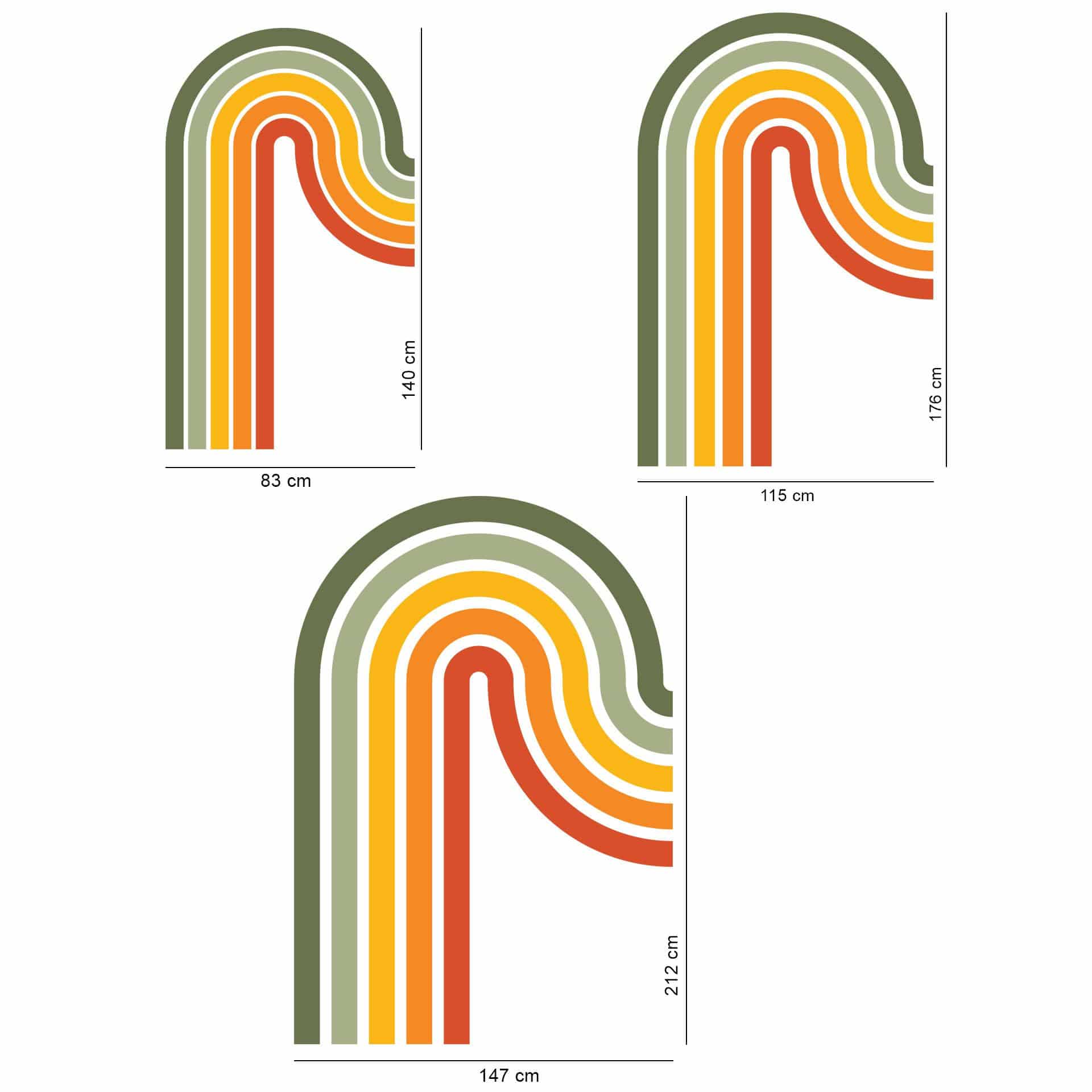 Wallsticker retro stribe form sæt (3 stk.) | regnbuefarver