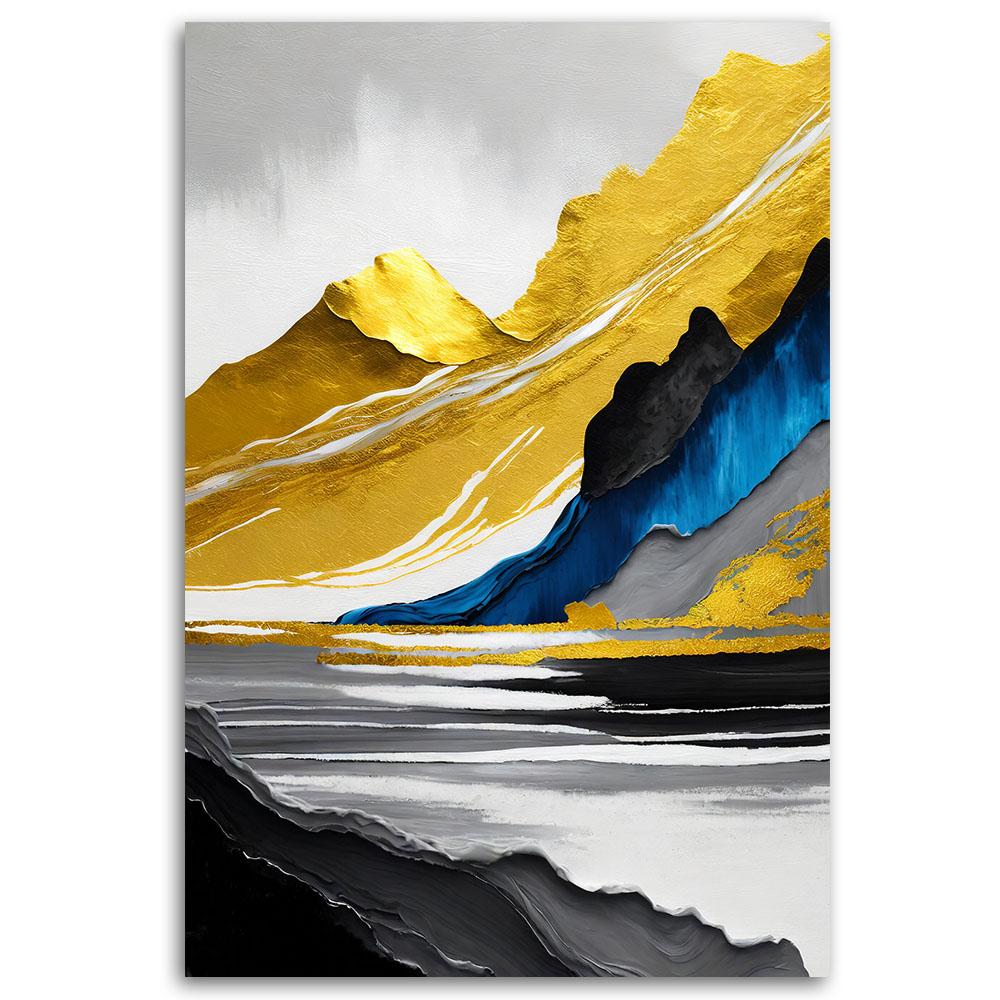 Canvasbillede, Abstrakte bjerge i guld 3d