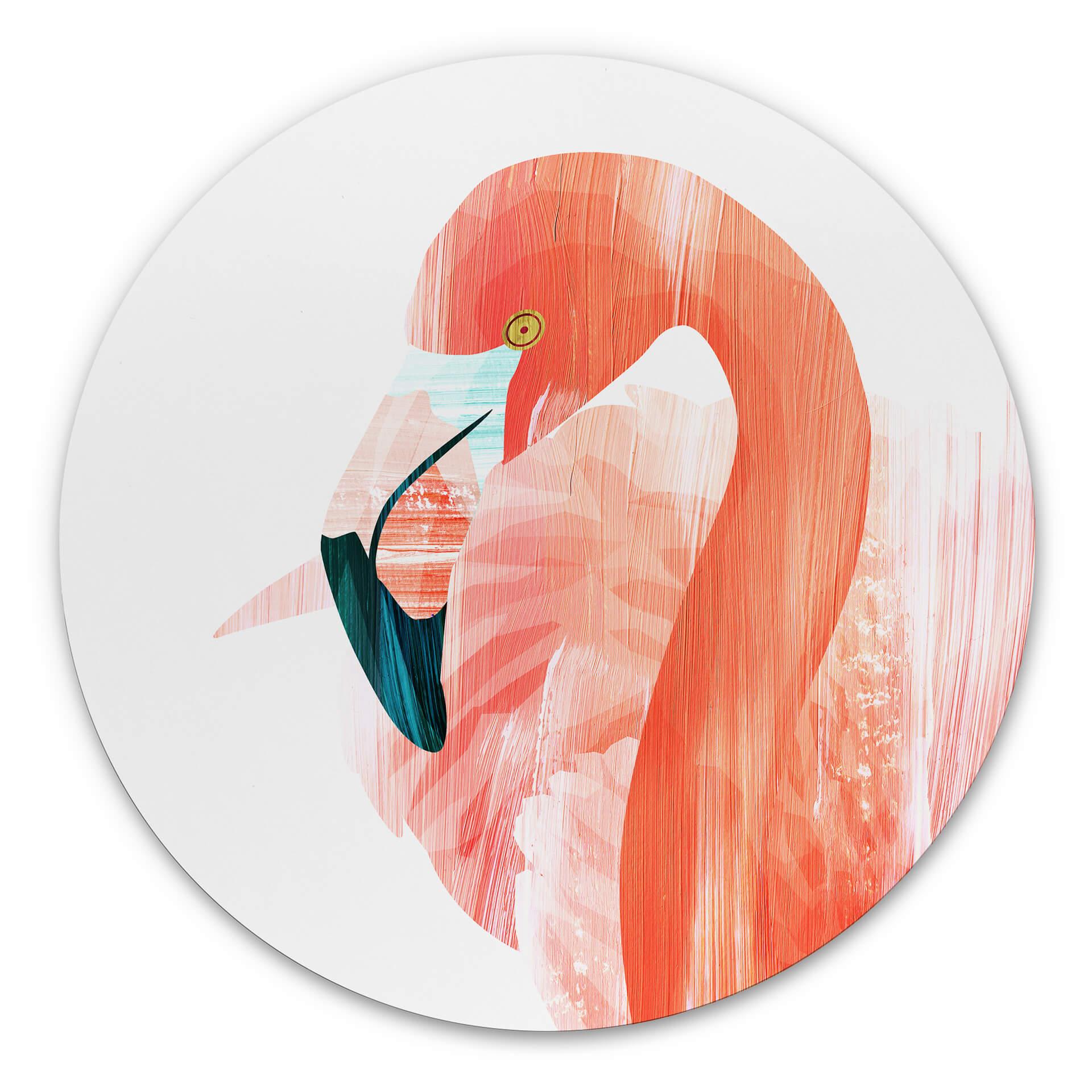 Tableau sur alu-Dibond rond Goed Blauw - Pink Flamingo