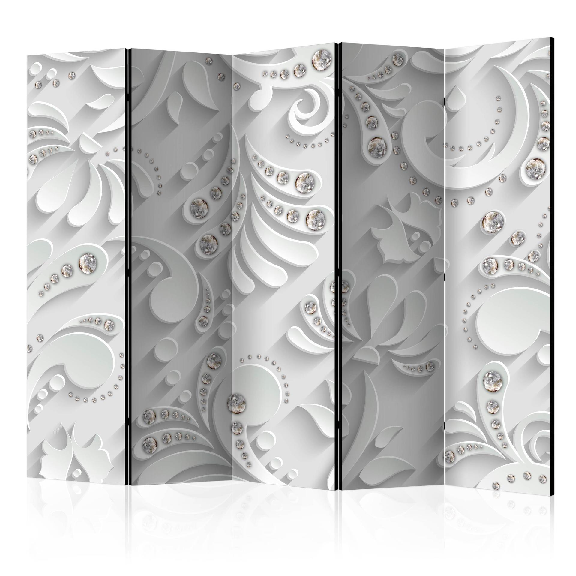 Screen room divider - Blomster i krystaller , 5-delt - 225x172 cm