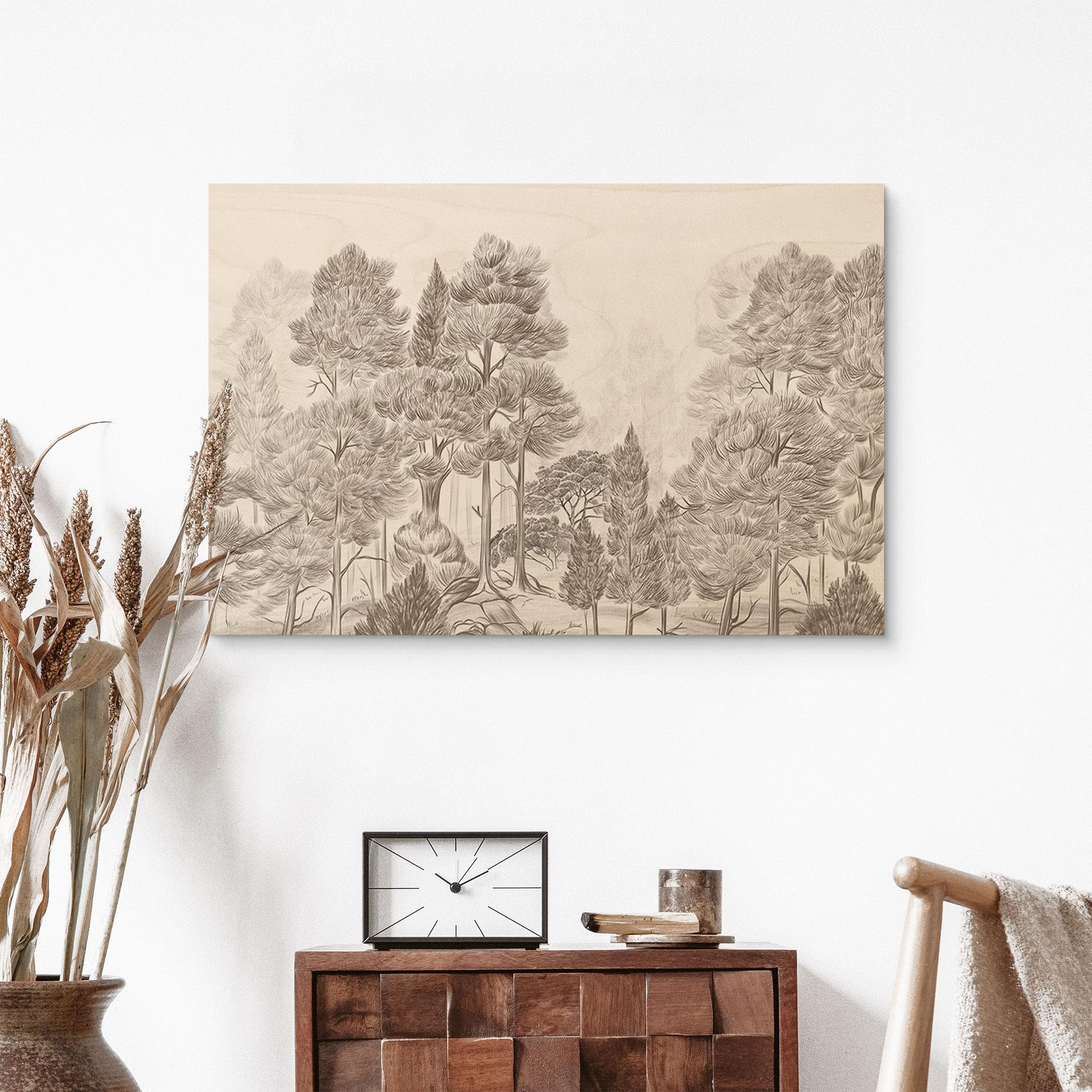Holzbild Wald mit Waldlandschaft in Beige - Ms Tiff