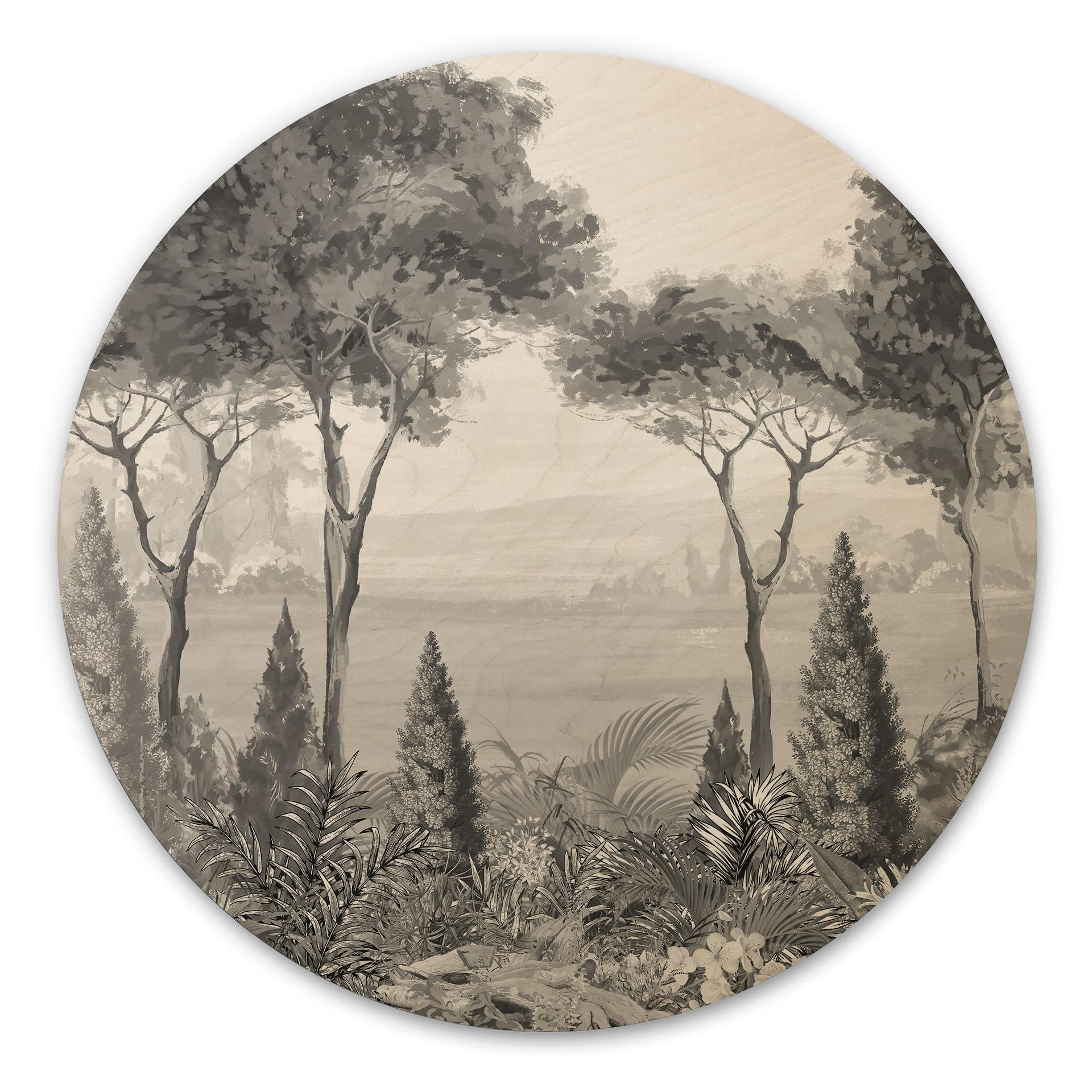 Houten Wanddecoratie Idyllisch plantenlandschap - Ms Tiff - Rond