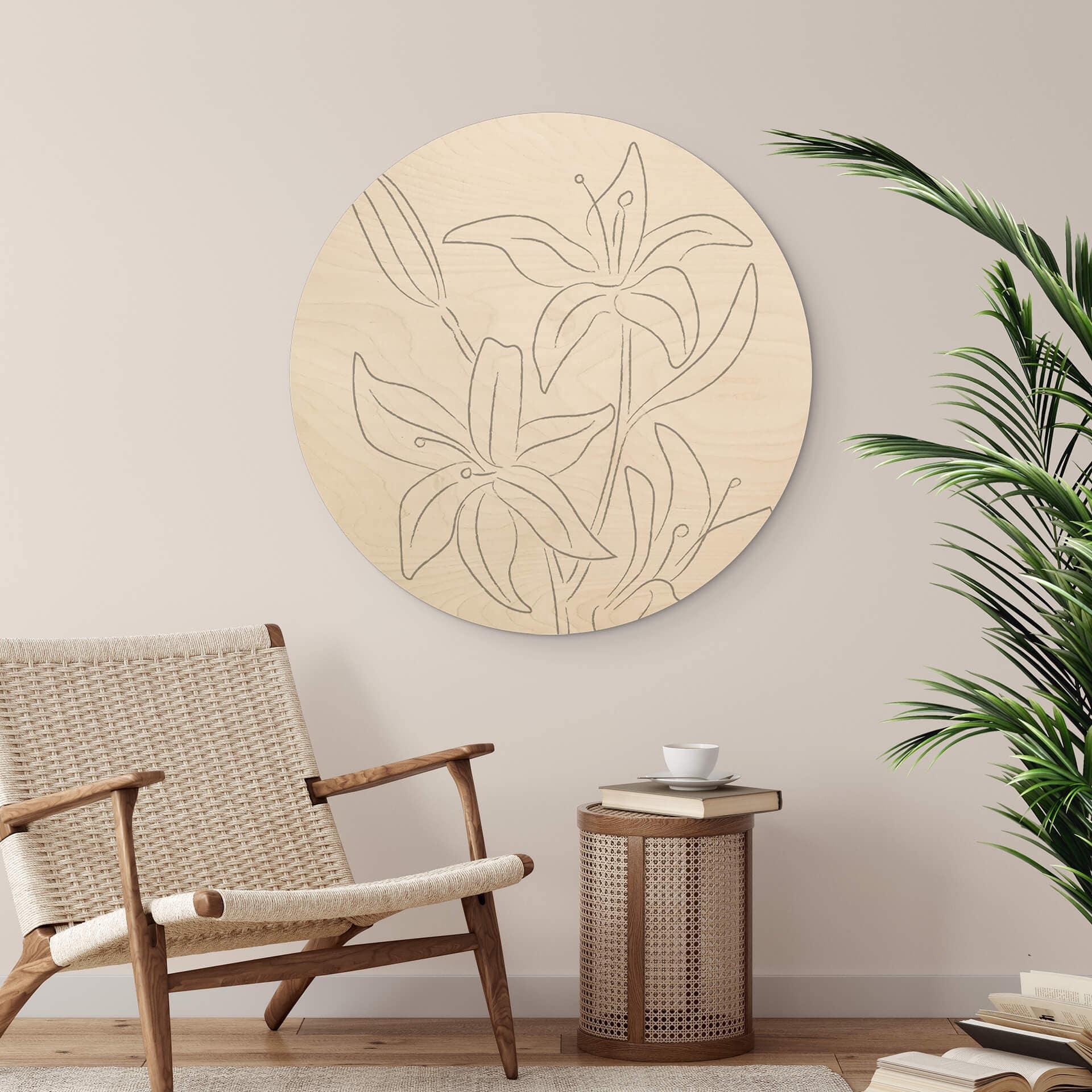 Billede af træ 1X Studio - Line Art Floral - Minimalistiske blomster - Rund